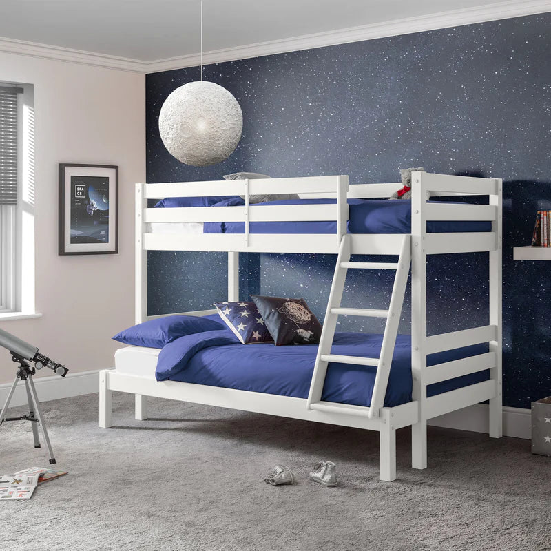 Merlin triple sleeper bunk bed in white styled in a children