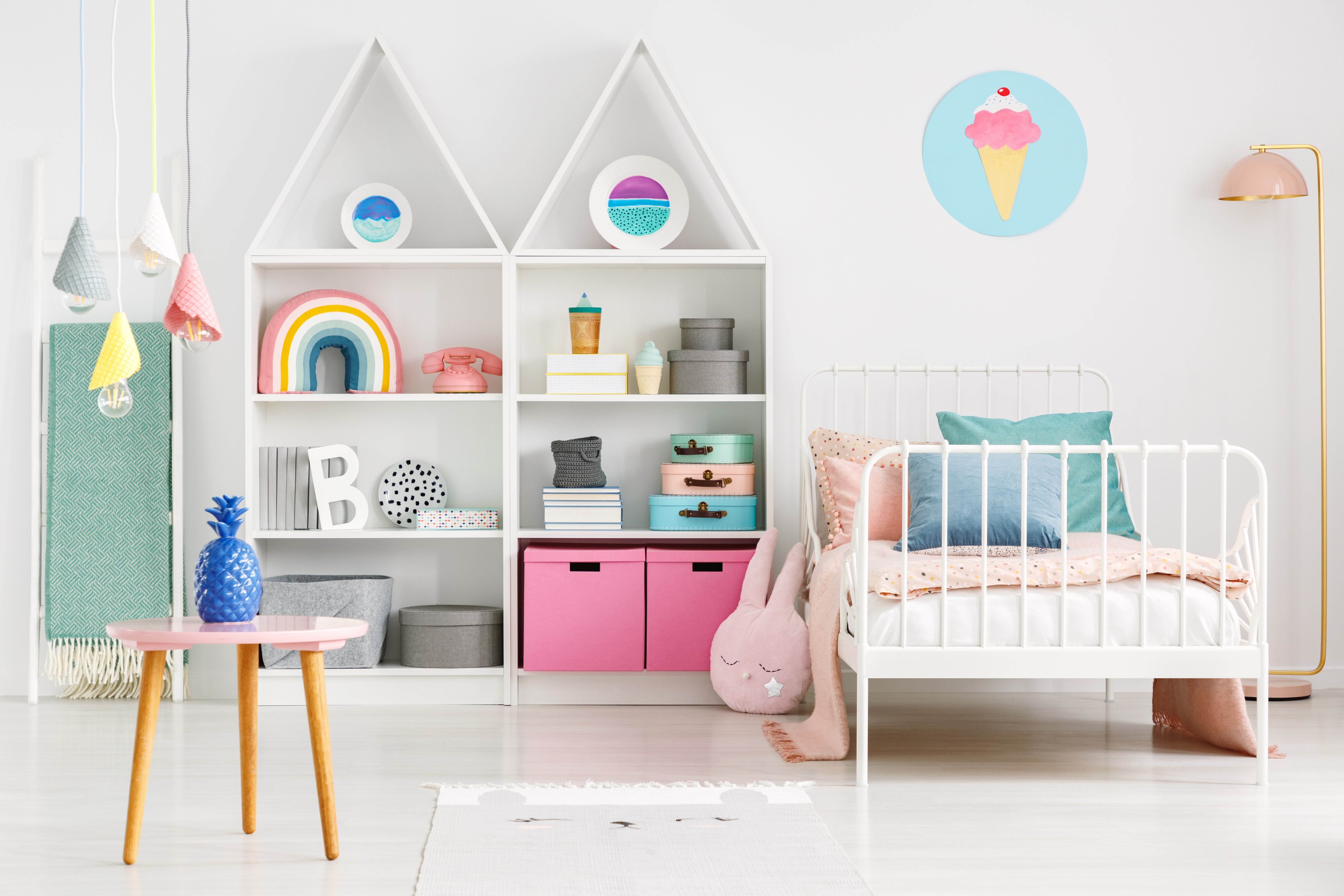 Children's bedroom furniture collection styled in a bright, playful room