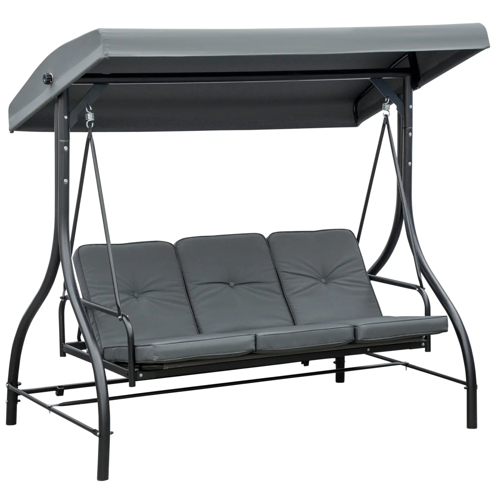 Gray outdoor swing with canopy on a white background