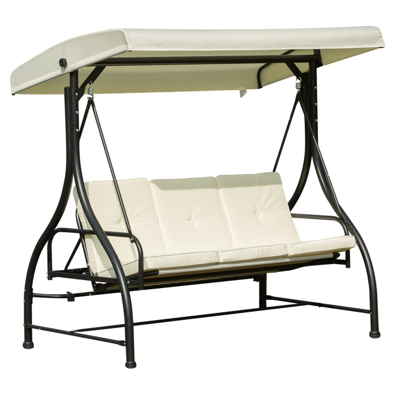 Beige outdoor swing with canopy on a white background