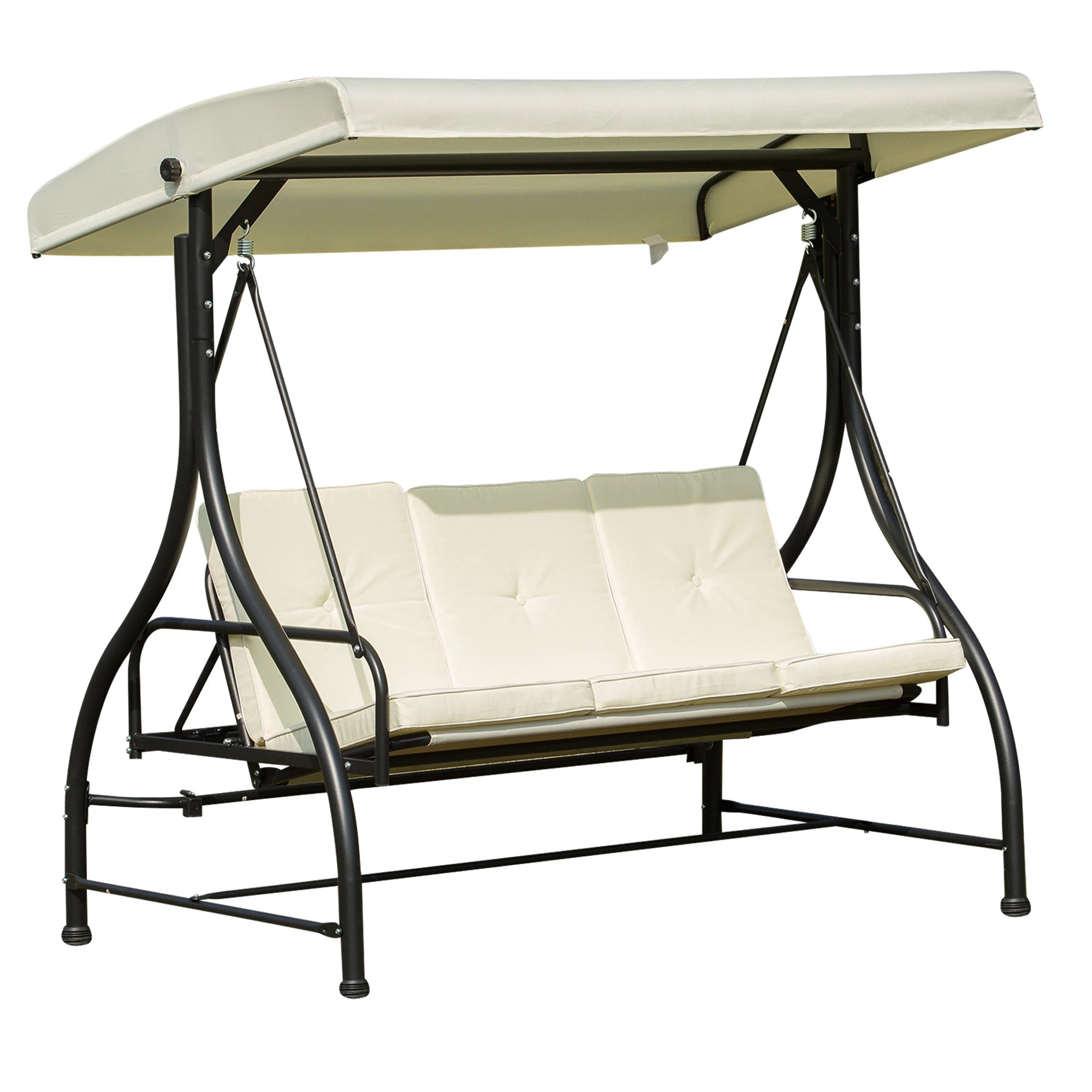 Beige outdoor swing with canopy on a white background