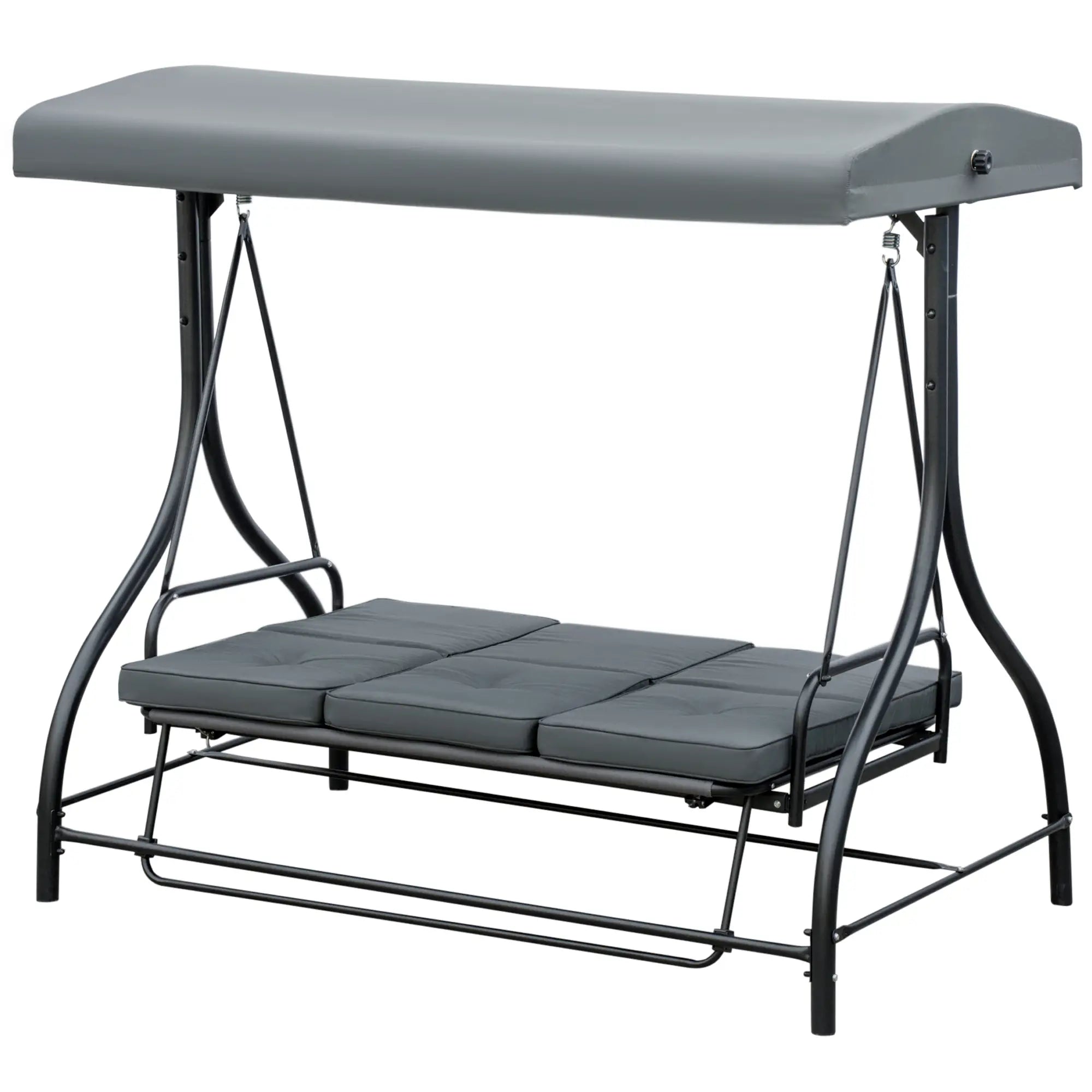 Gray outdoor swing with canopy on a white background