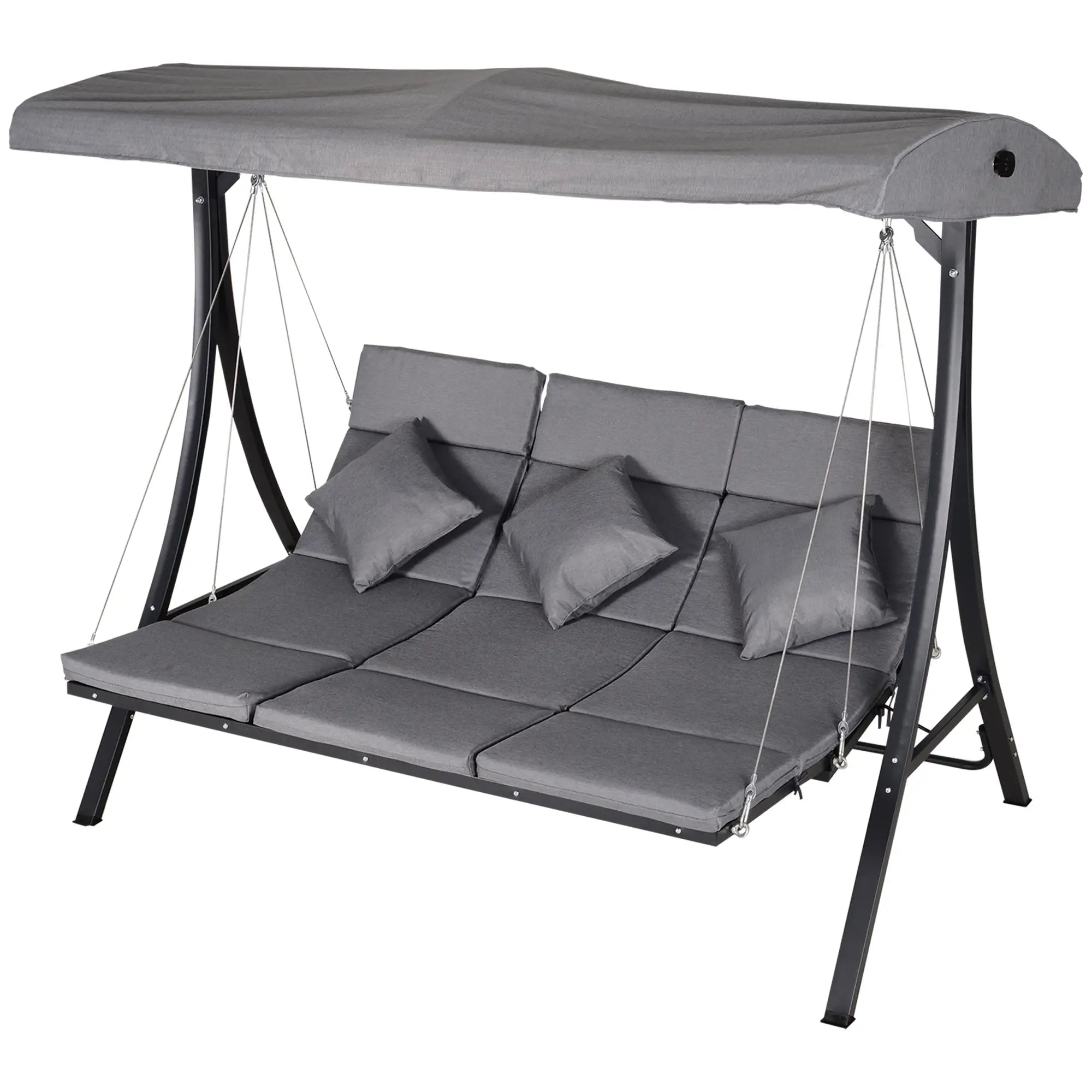 Gray outdoor swing with canopy on a white background