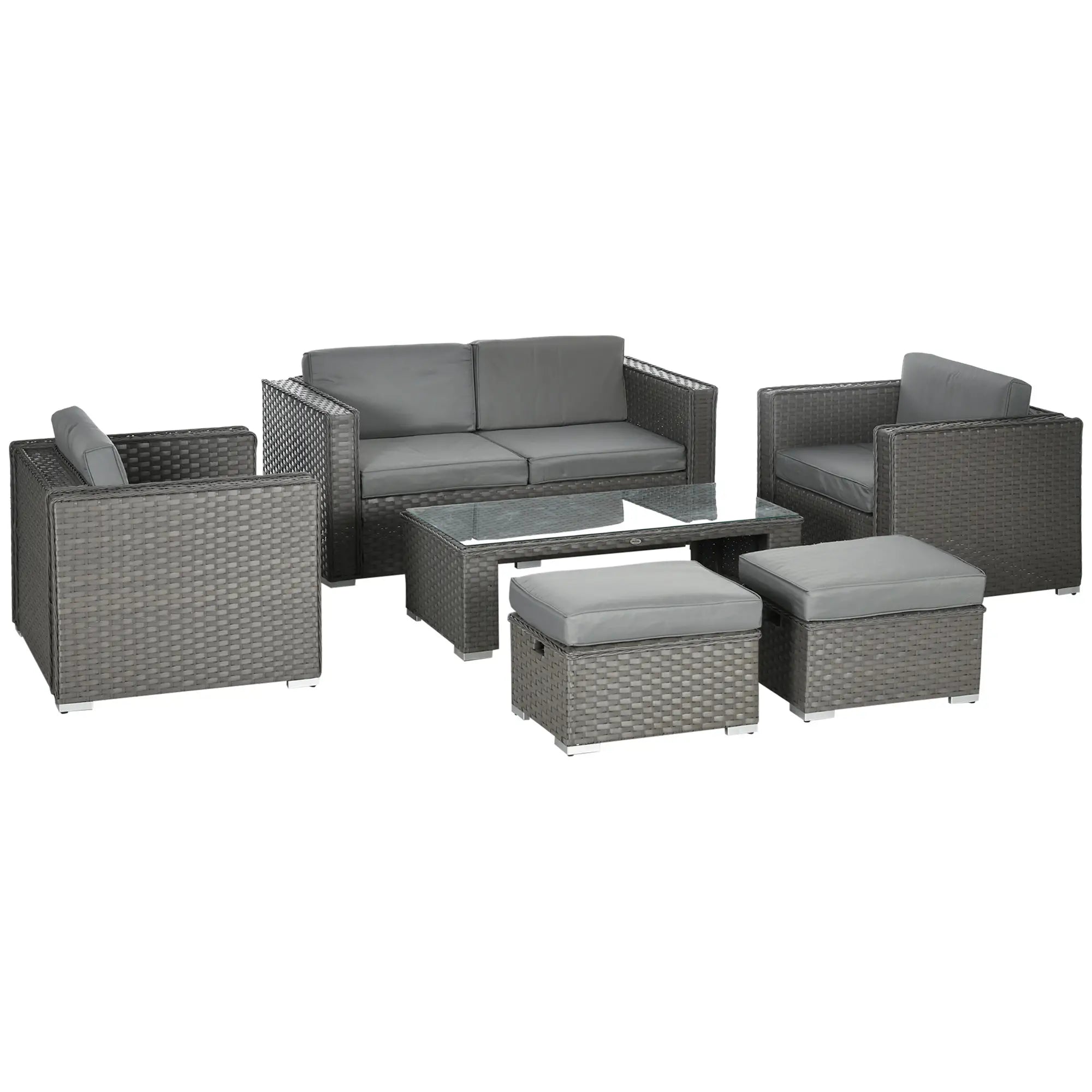 Gray outdoor furniture set with cushions on a white background