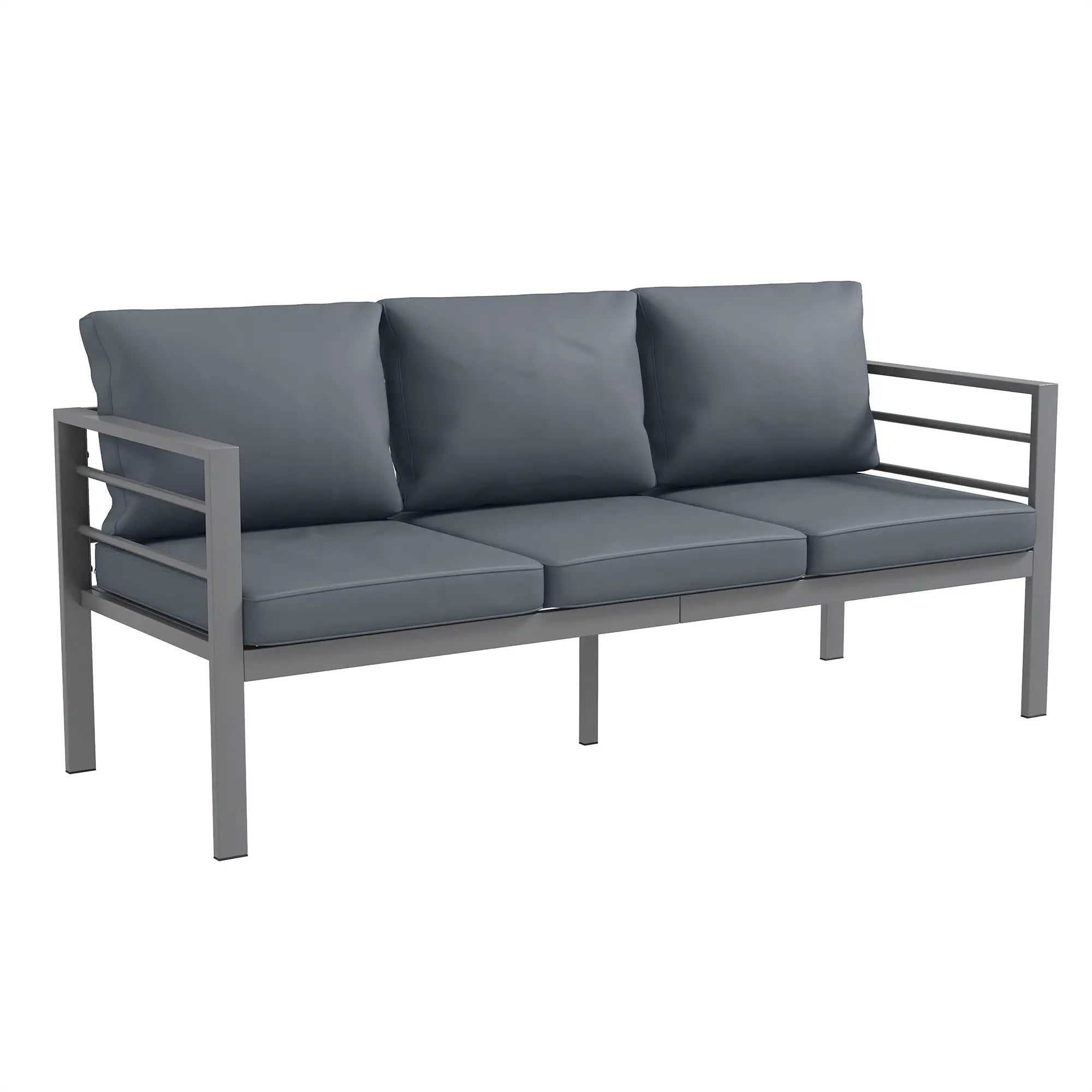 Gray outdoor sofa with cushions on a white background