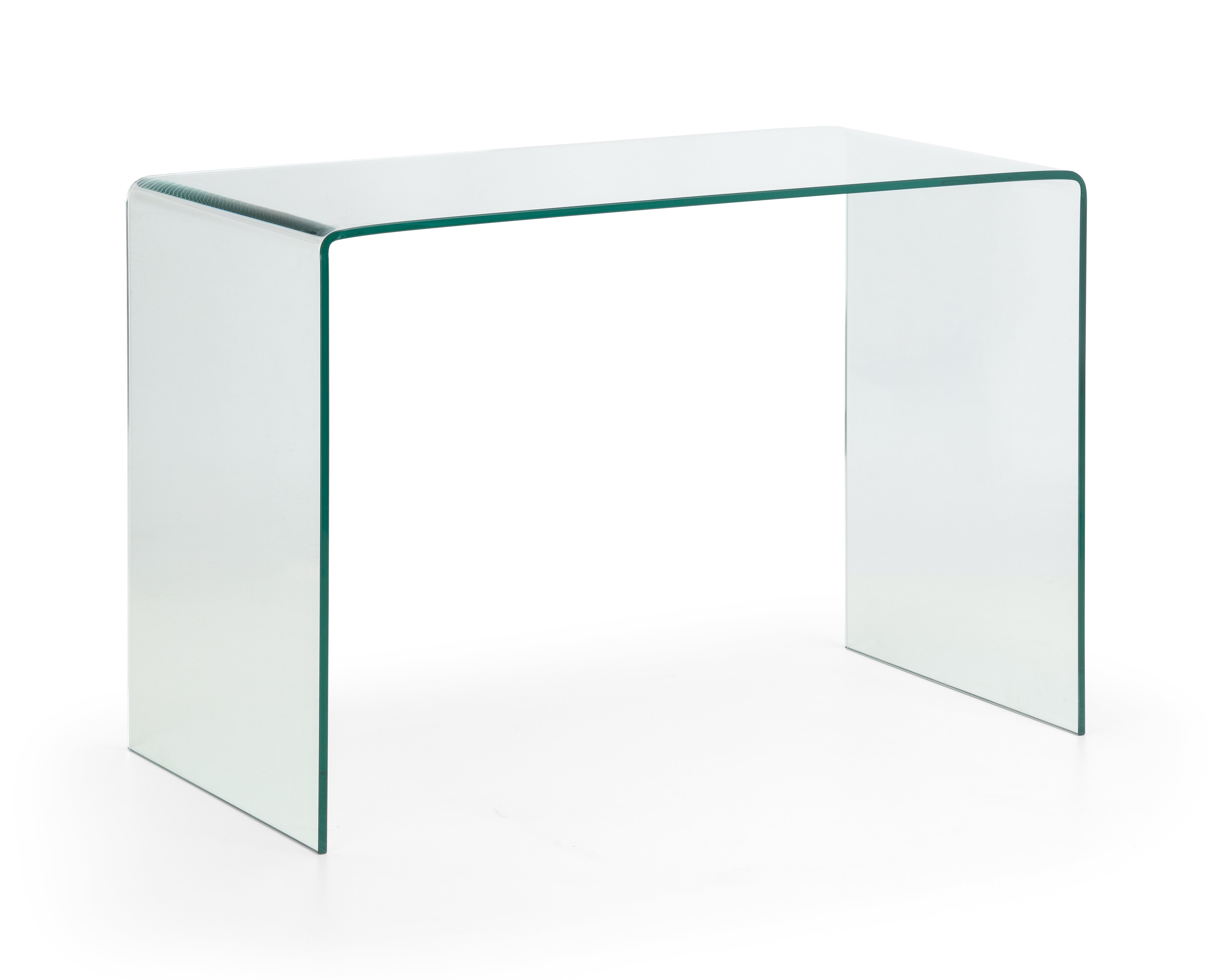 Clear glass side table on a white background