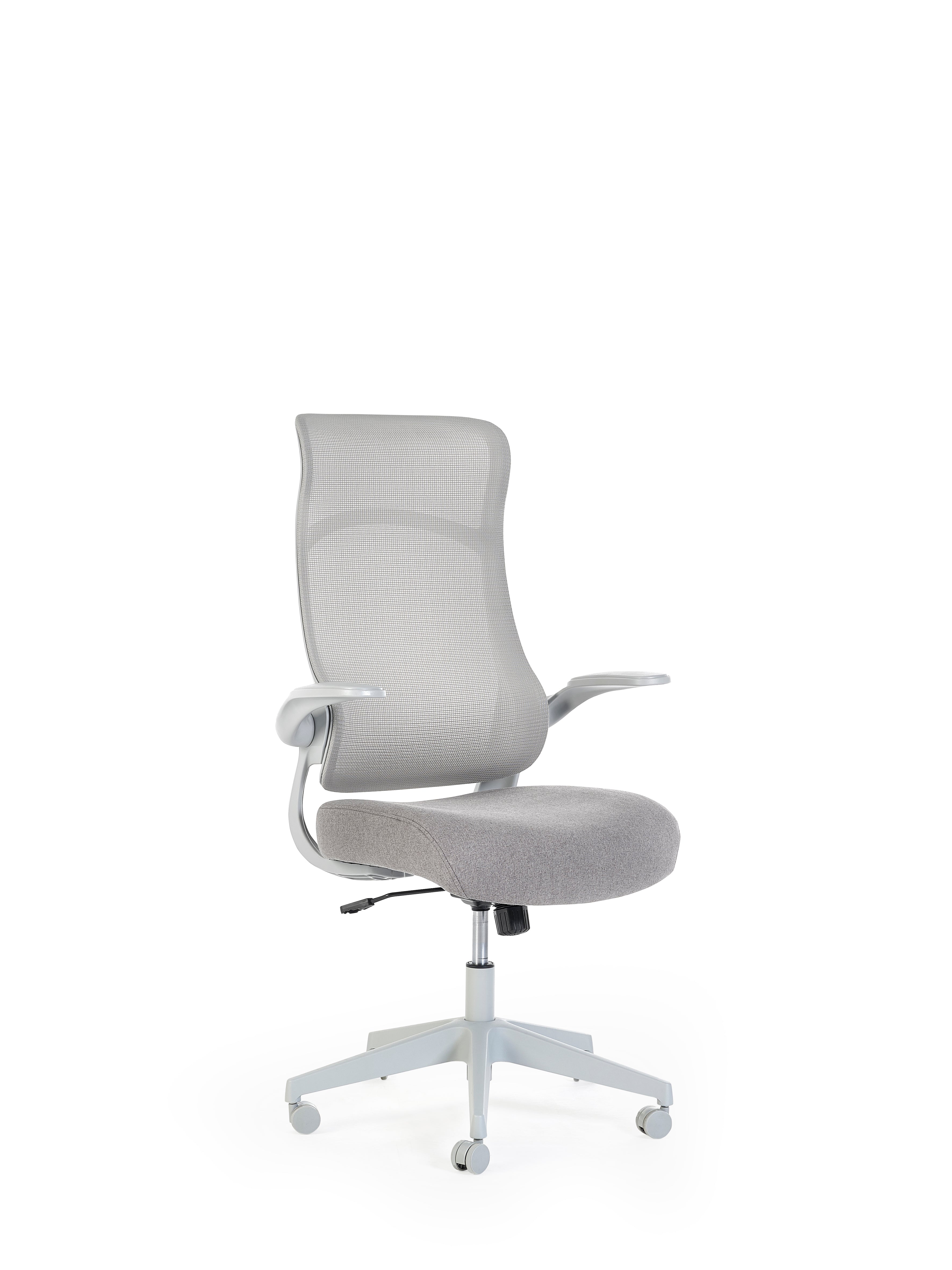 Gray office chair with white base on a white background