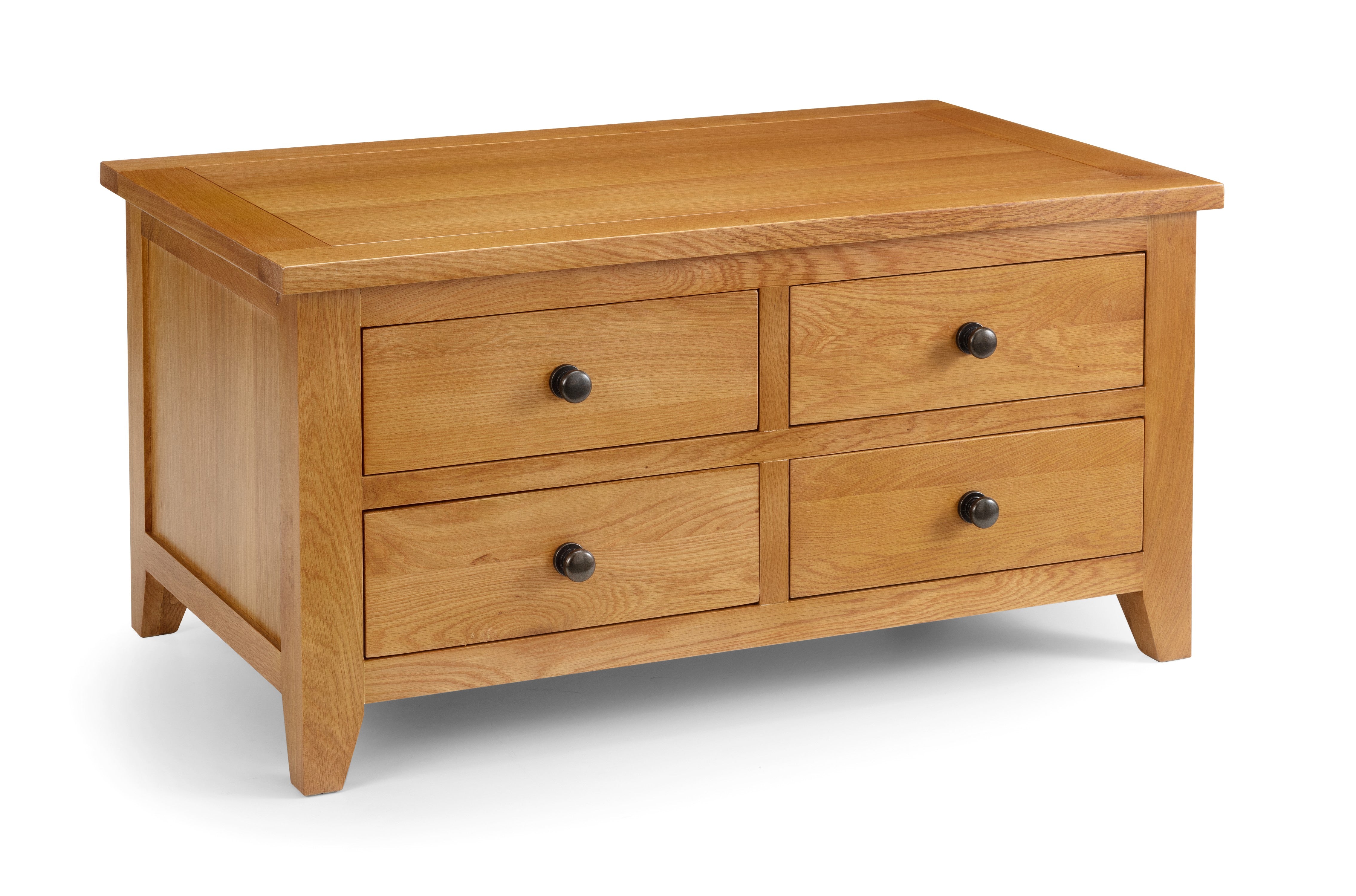 Wooden chest of drawers with four drawers on a white background
