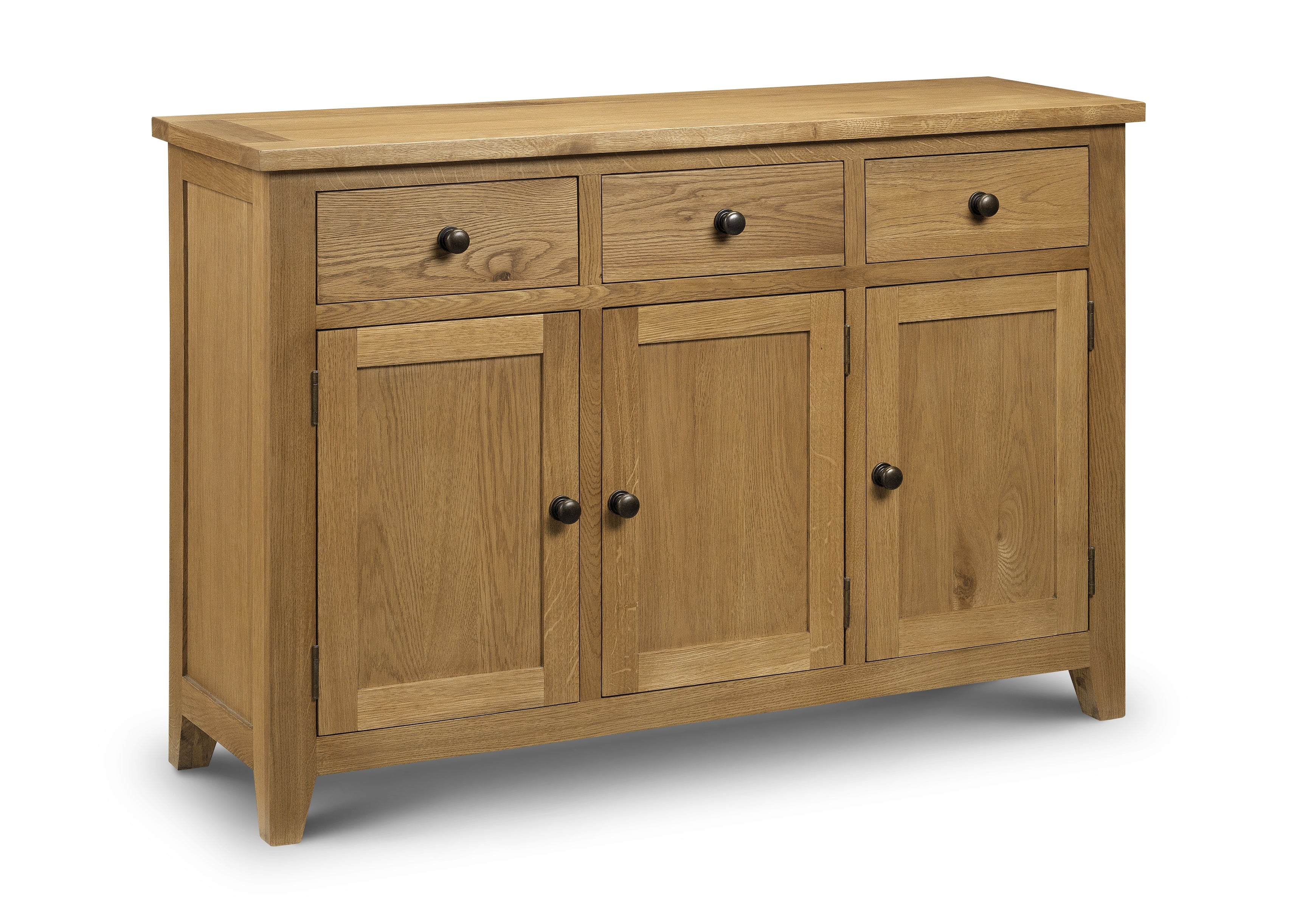Wooden sideboard with drawers and doors on a white background