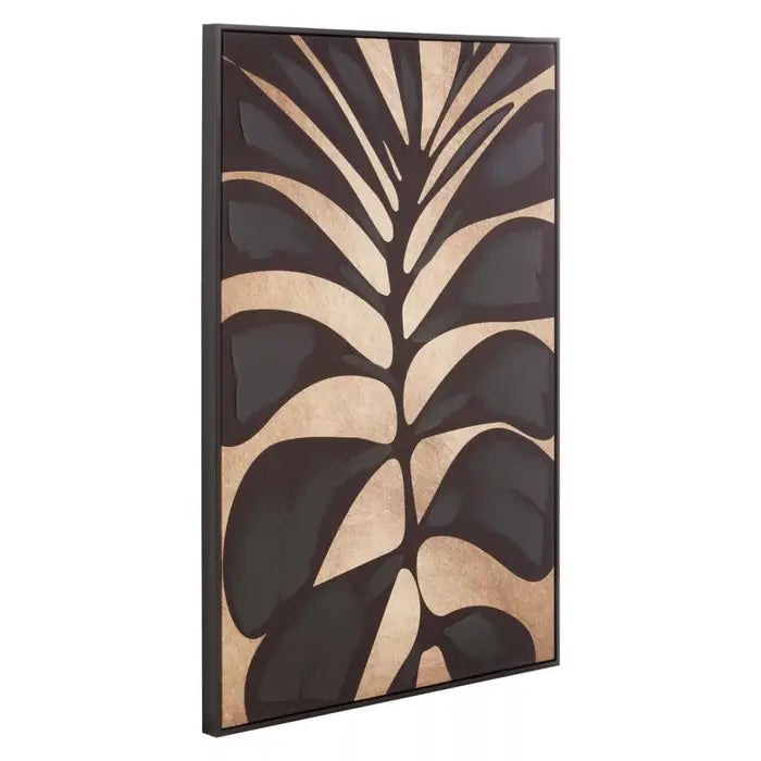 Decorative wall art with abstract leaf pattern on a white background