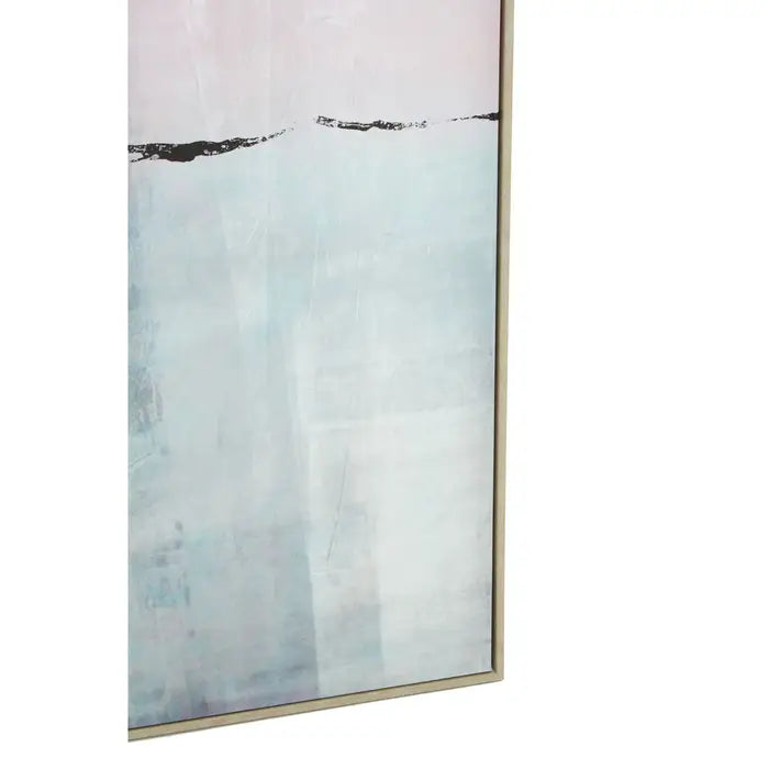 Framed abstract artwork with a gradient of blue and white on a white background