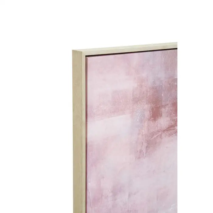Framed artwork with a pink abstract design on a white background