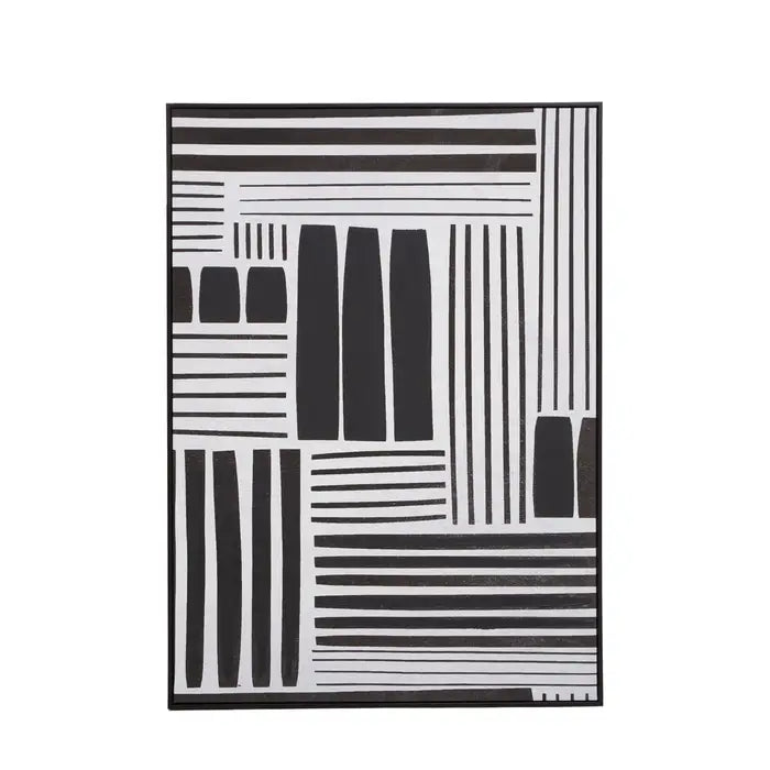 Black and white abstract patterned rug on a white background