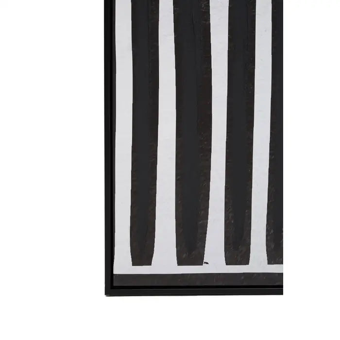 Black and white striped fabric with a visible border on a white background