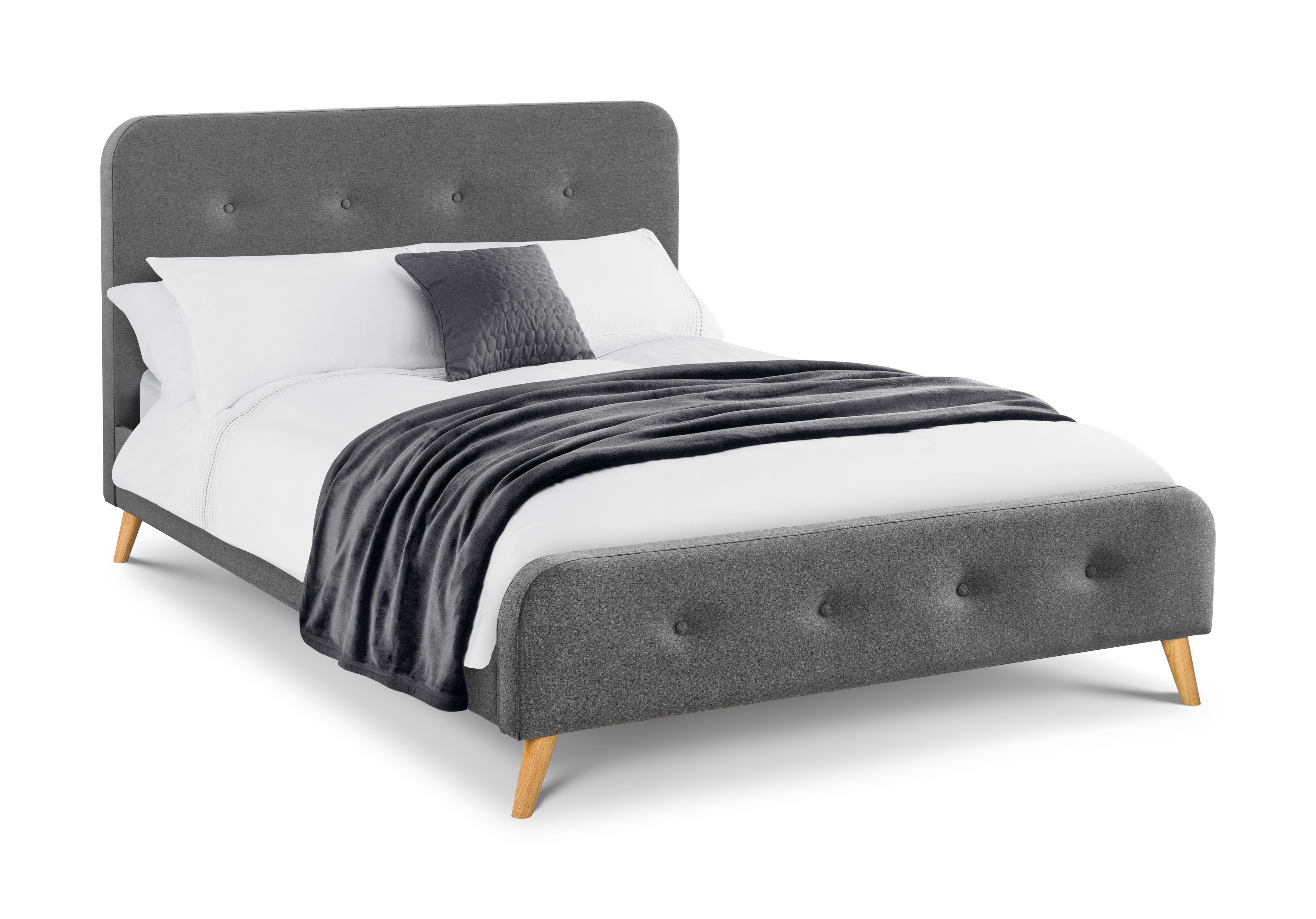 Grey bed on a white background. 