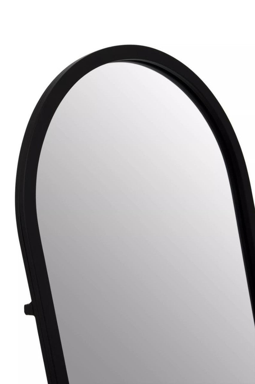 Black-framed mirror on a white background