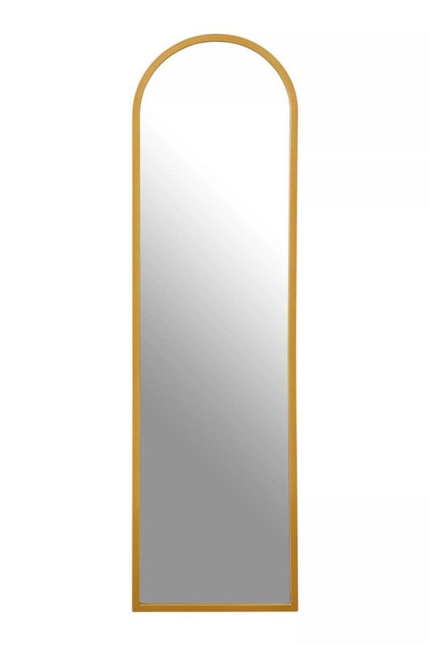 Gold-framed arch mirror on a white background