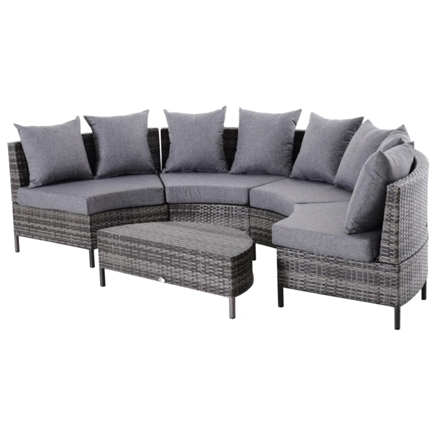 Gray outdoor sectional sofa with cushions on a white background