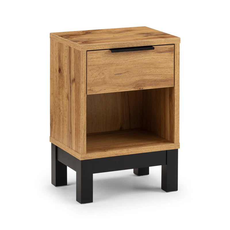 Wooden nightstand with a drawer on a white background