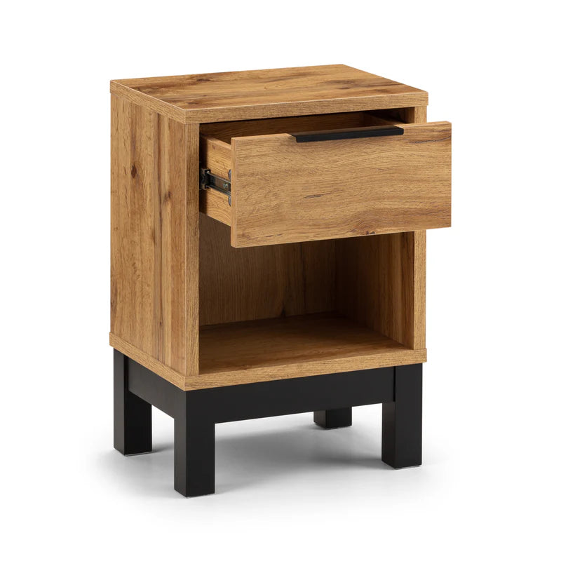 Wooden nightstand with a drawer on a white background