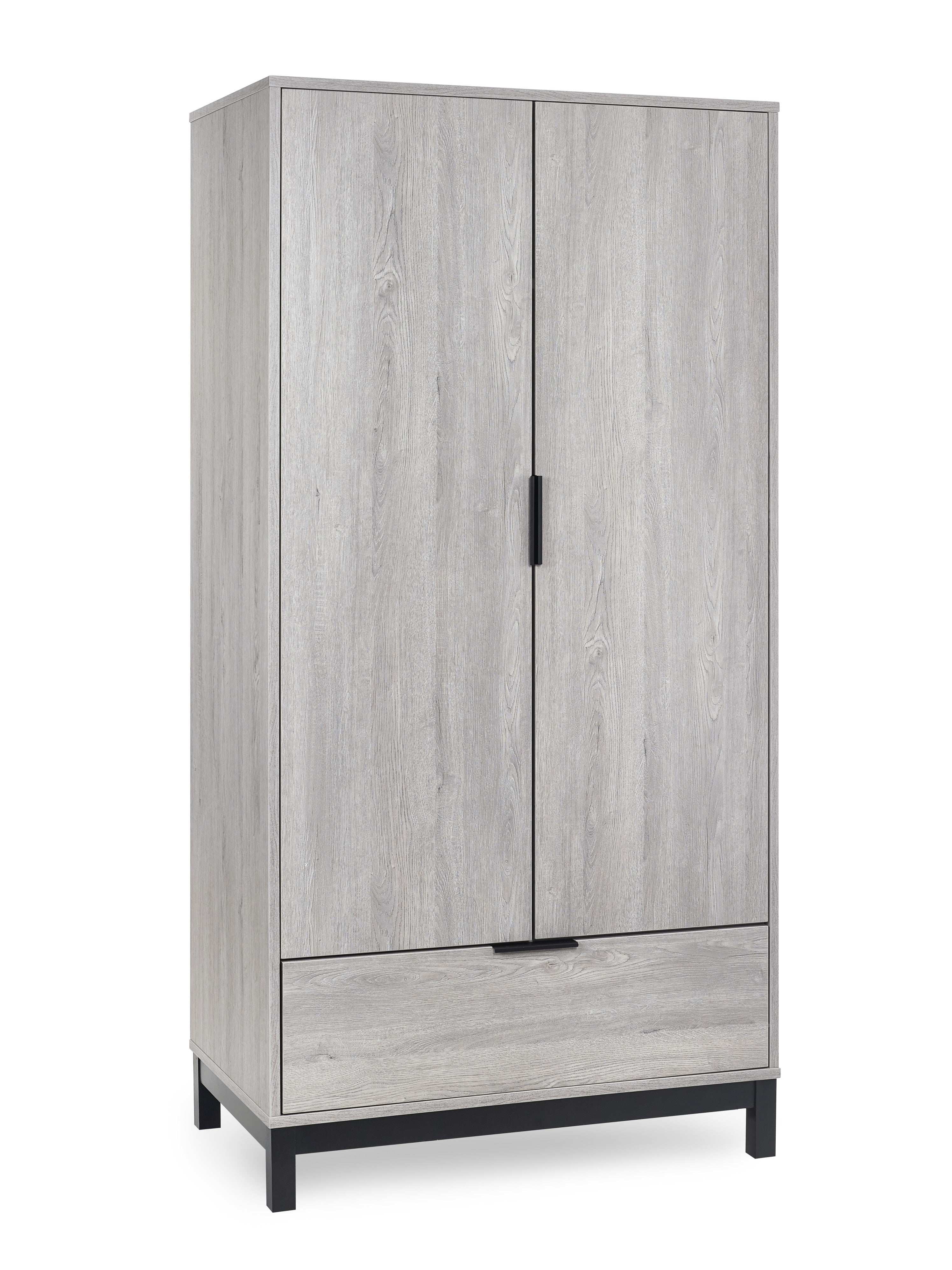 Wooden wardrobe with two doors on a white background