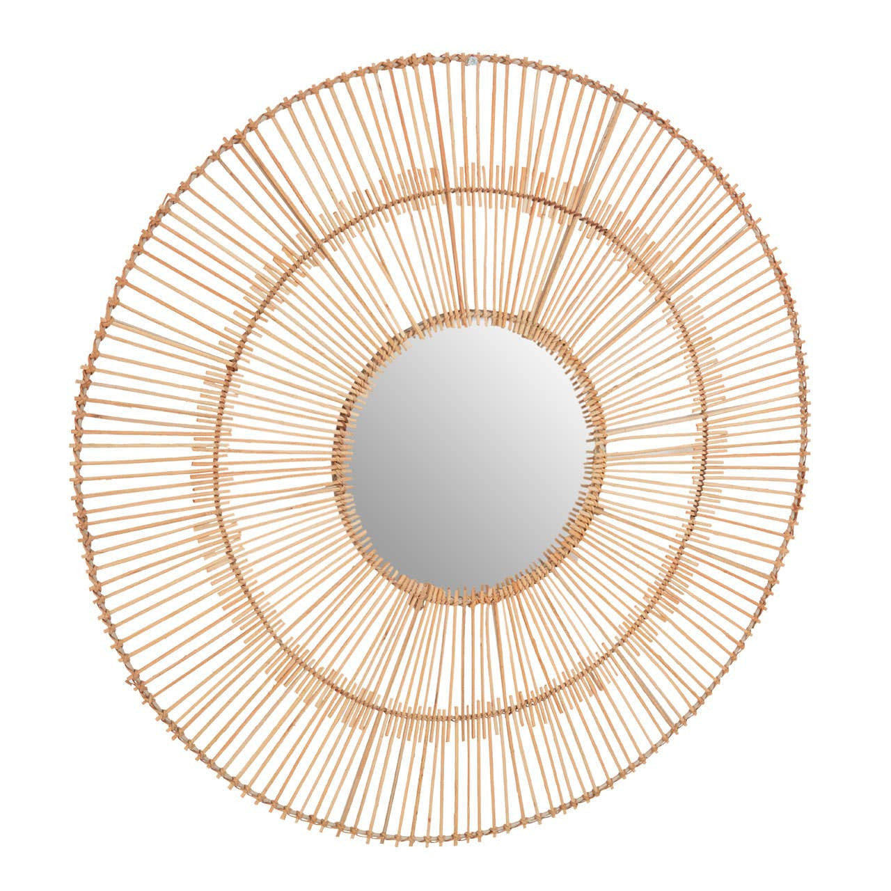 Round mirror with a gold wireframe on a white background