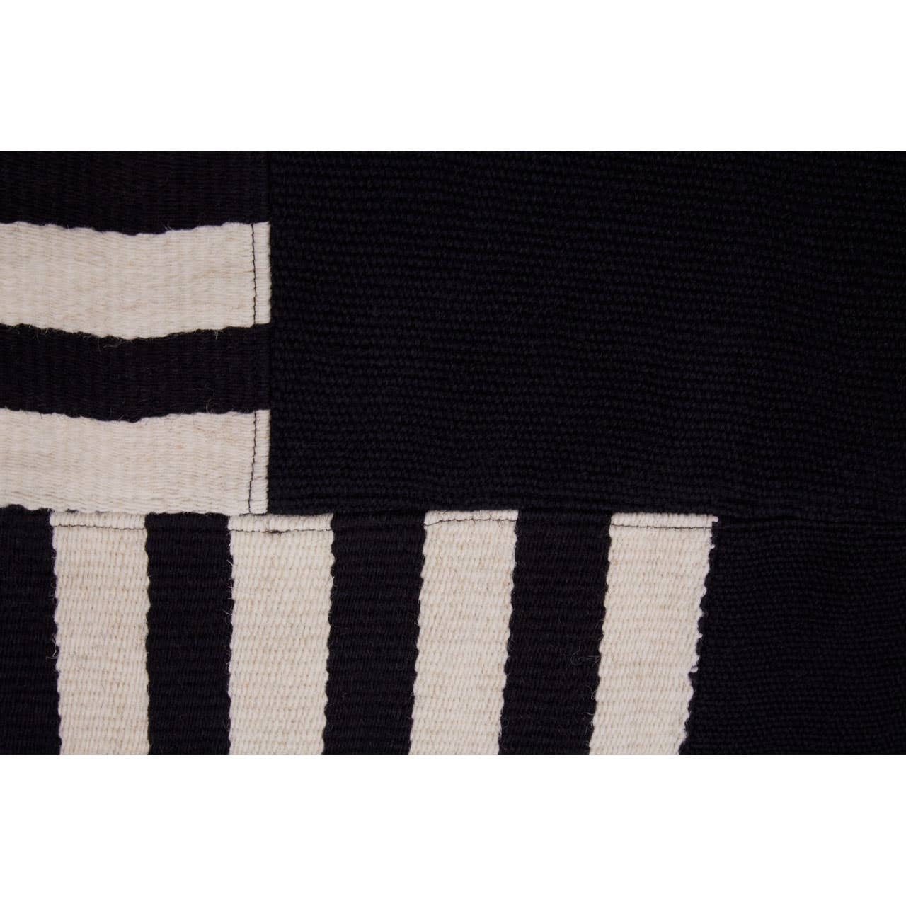 Close-up of black and white striped rug