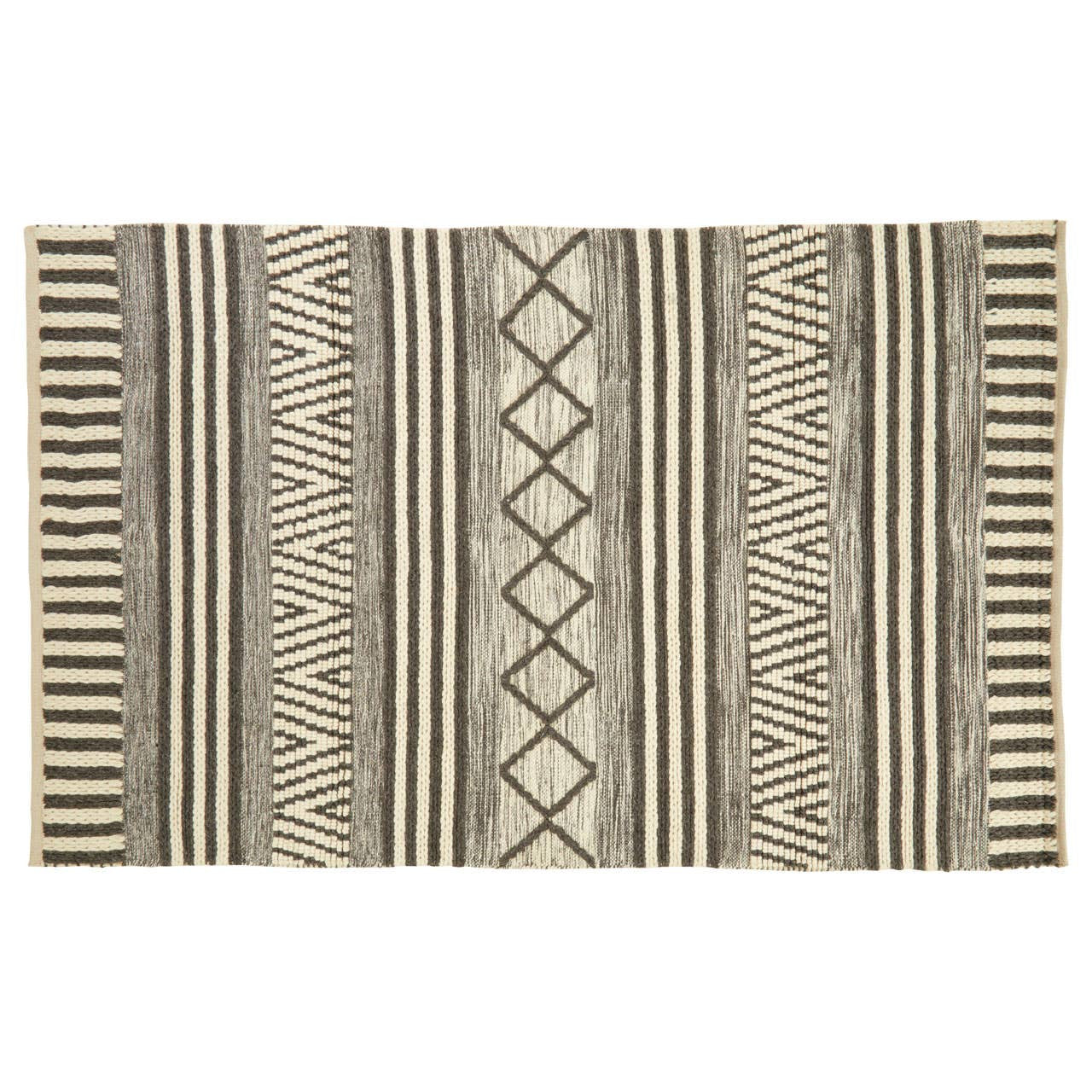 Rectangular rug with geometric pattern on a white background