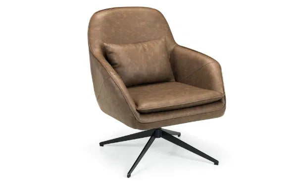 Brown armchair with black swivel base on a white background
