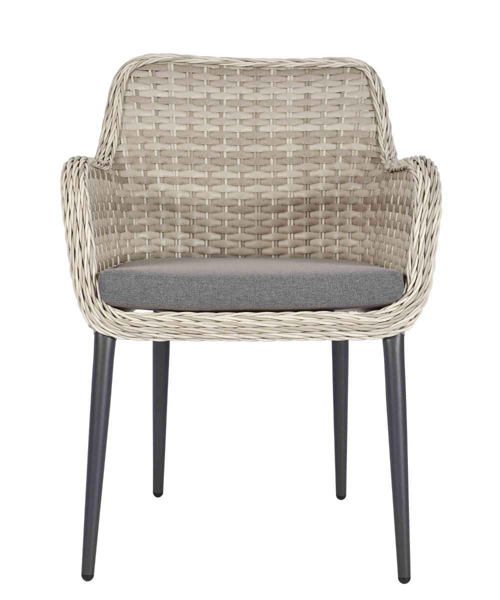 Woven chair with a gray cushion on a white background