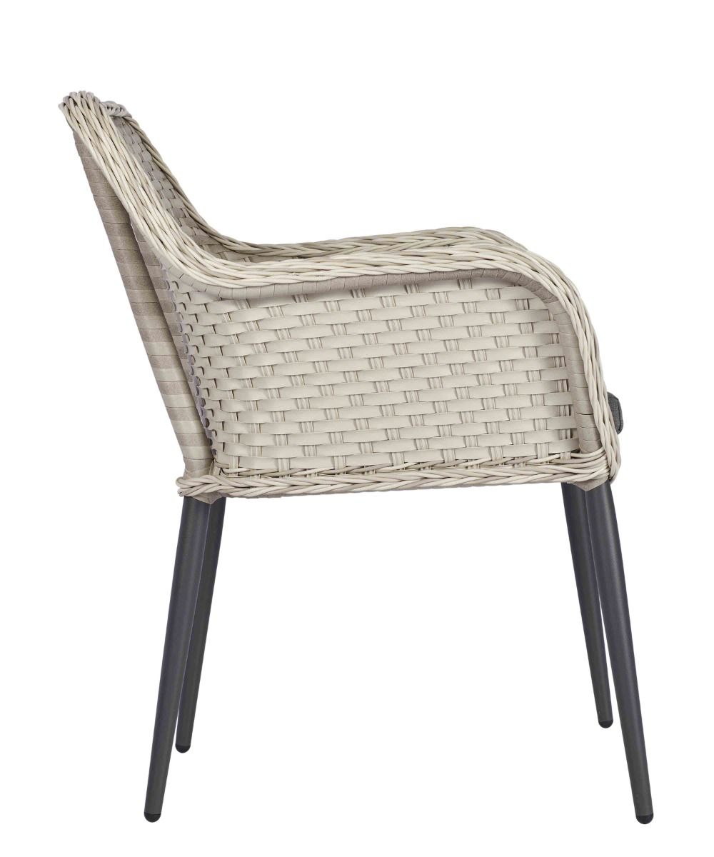 Woven chair with dark wooden legs on a white background