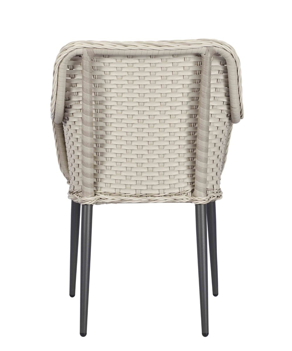 Woven chair with black legs on a white background