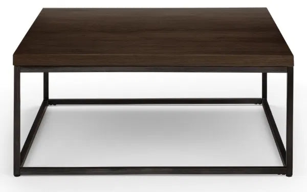 Wooden coffee table with metal frame on a white background
