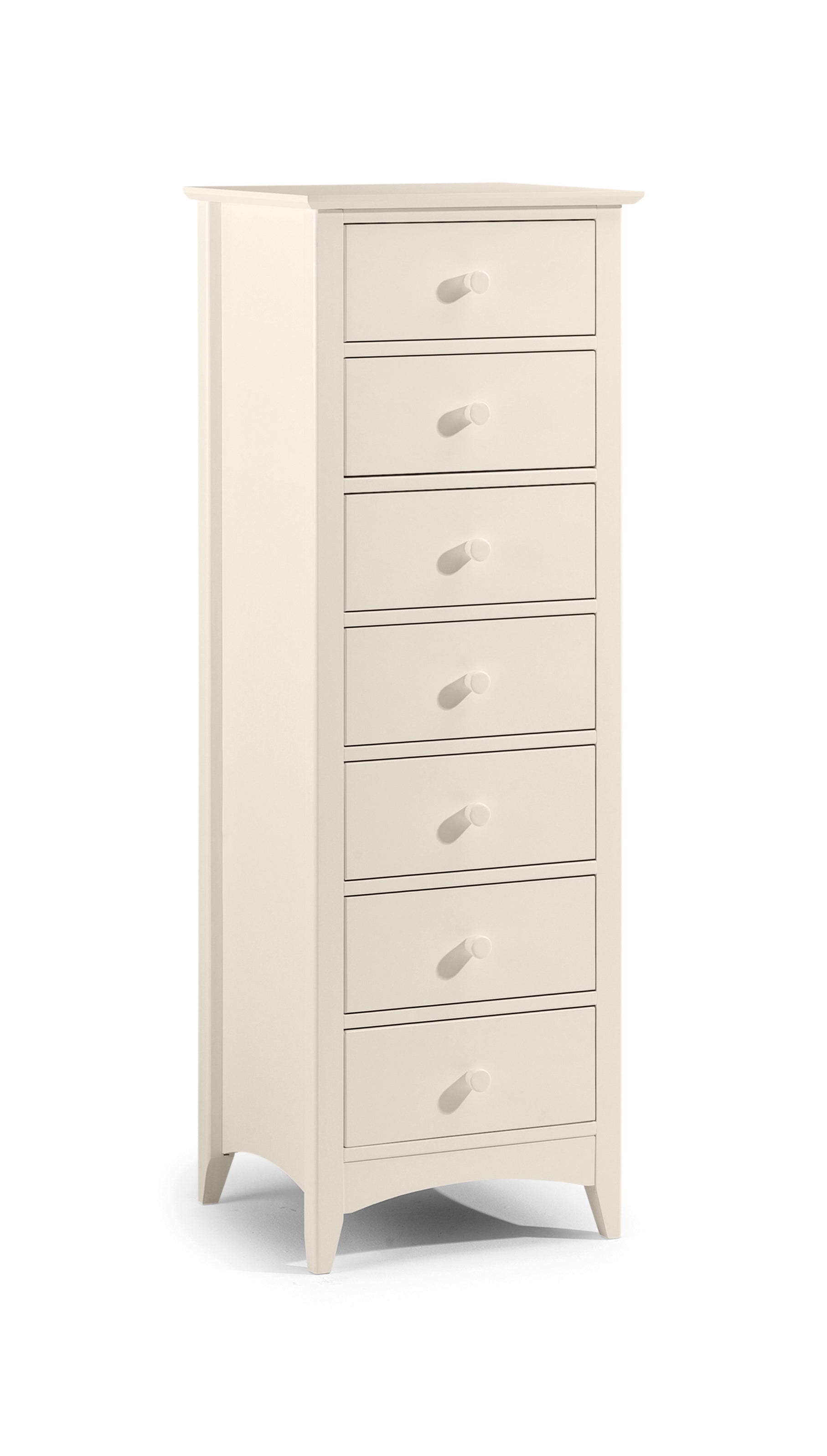 White tall chest of drawers with six drawers on a white background