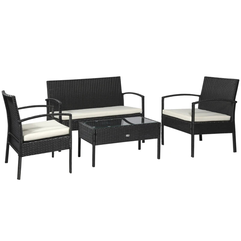 Black wicker outdoor furniture set with cushions on a white background