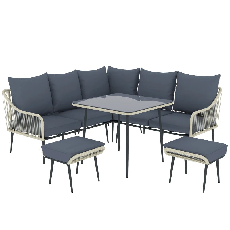 Outdoor furniture set with gray cushions on a white background