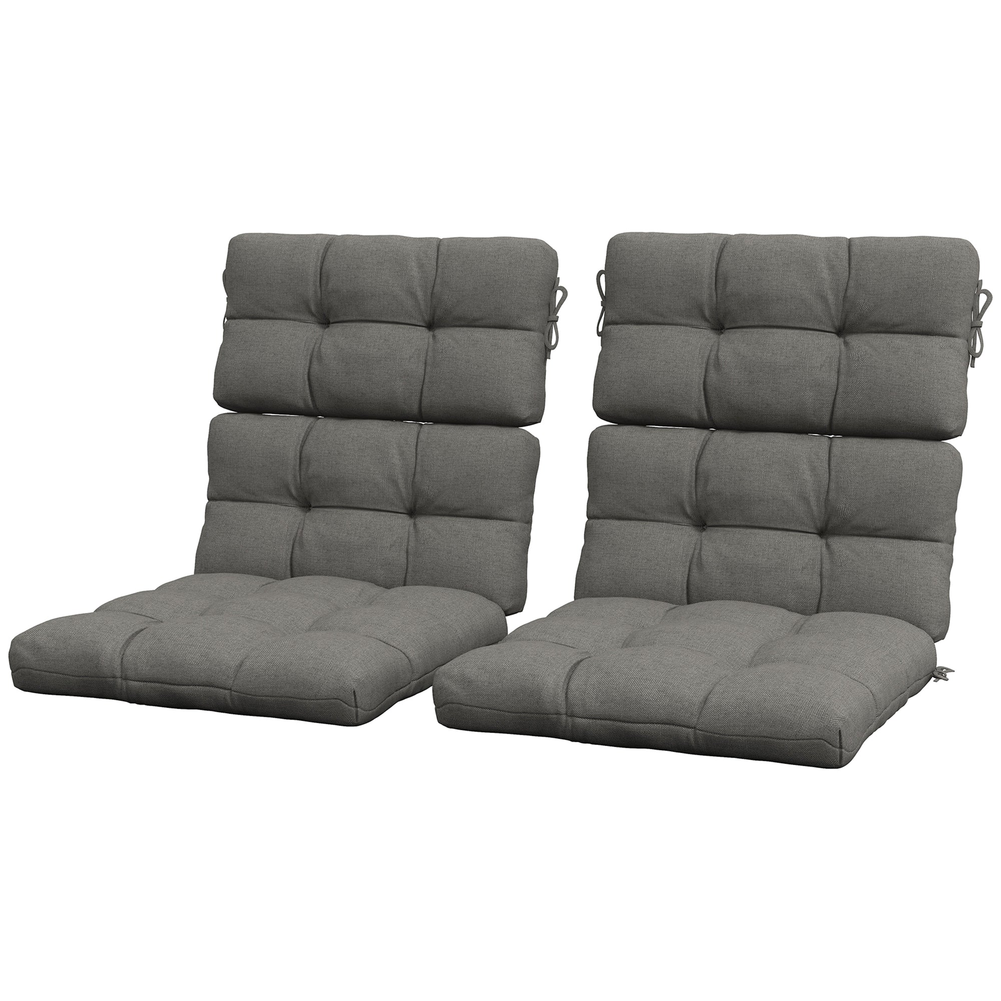 Two gray cushioned floor chairs on a white background