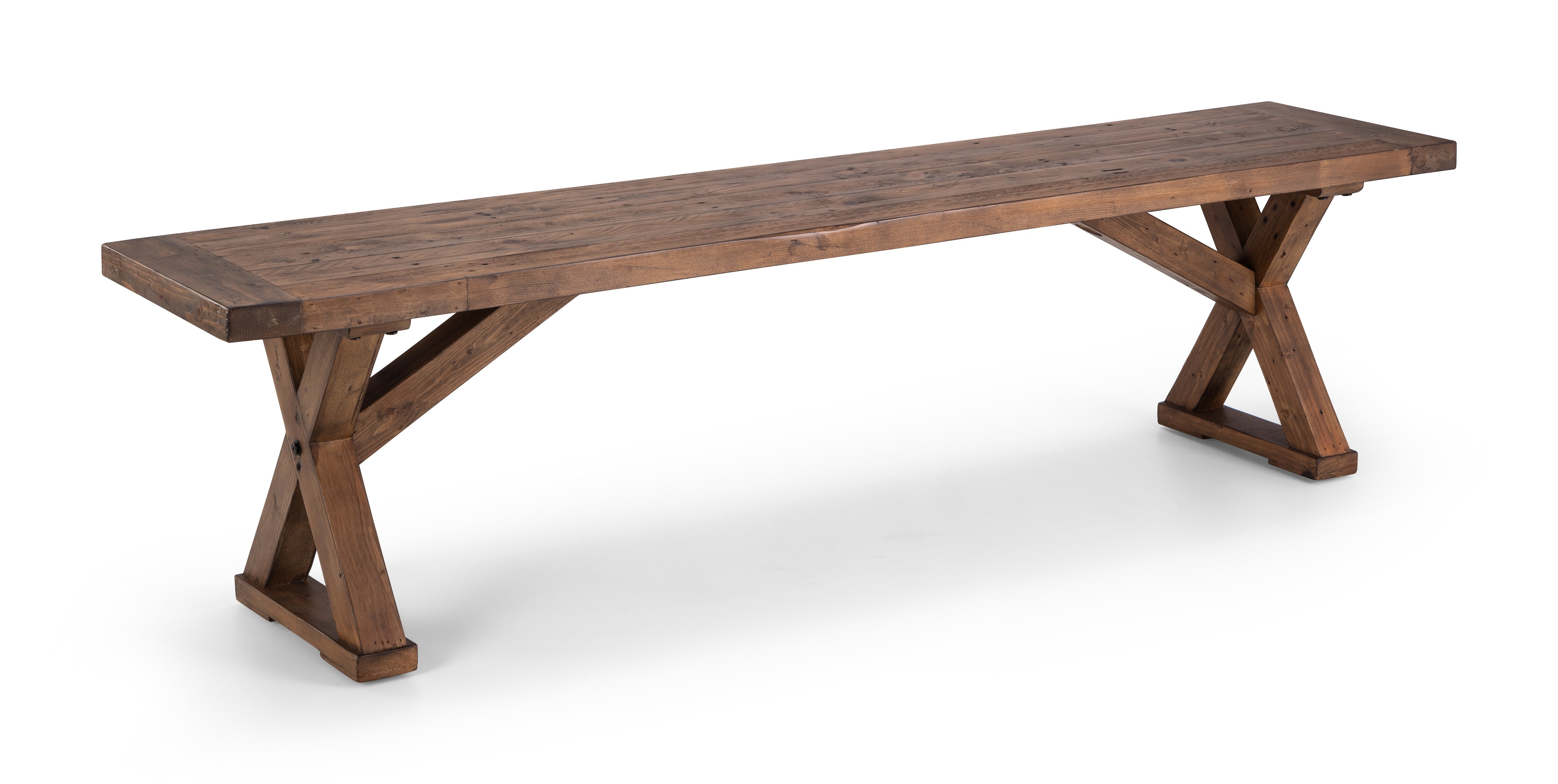 Wooden bench with X-shaped legs on a white background