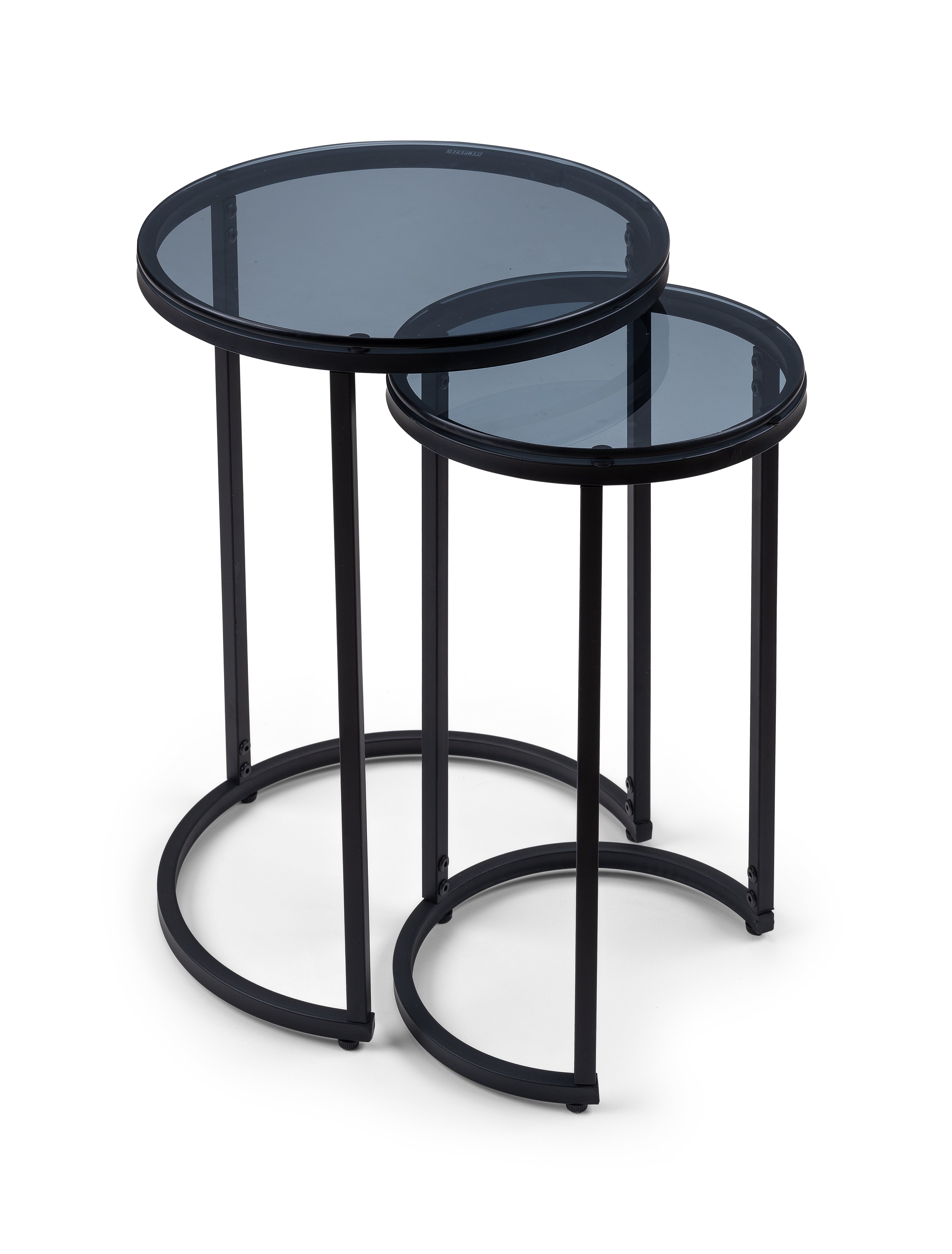 Set of two black nesting tables on a white background