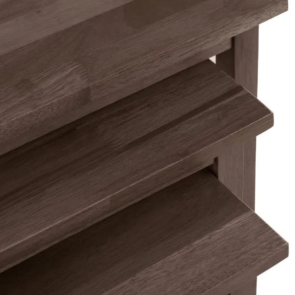 Close-up of wooden tables with a natural finish