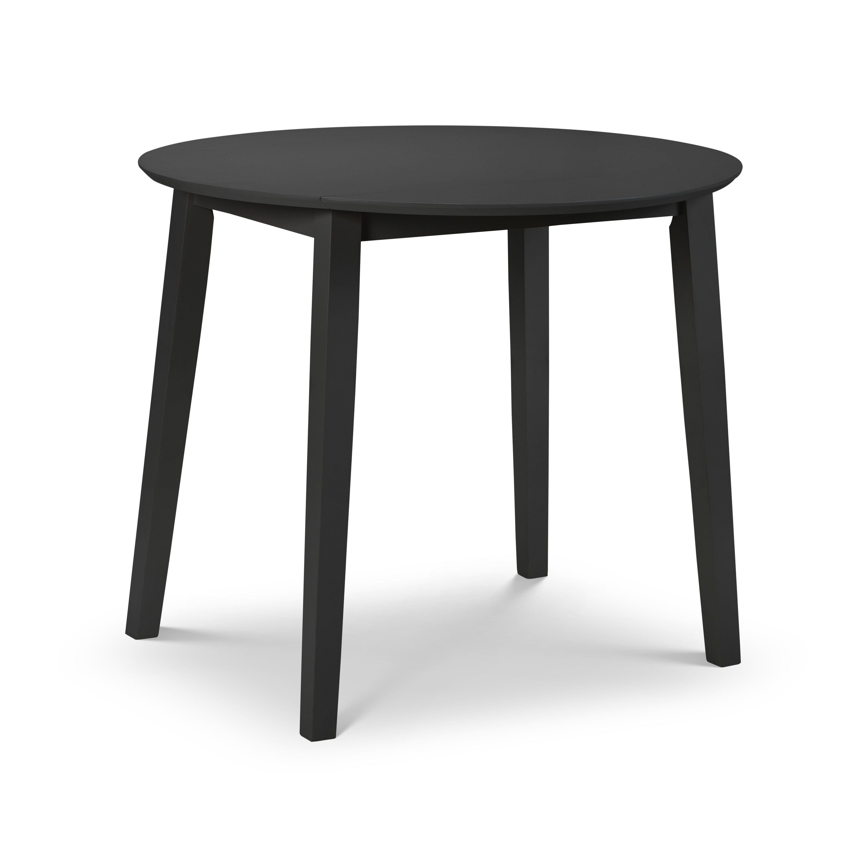 Black round coffee table on a white background. 