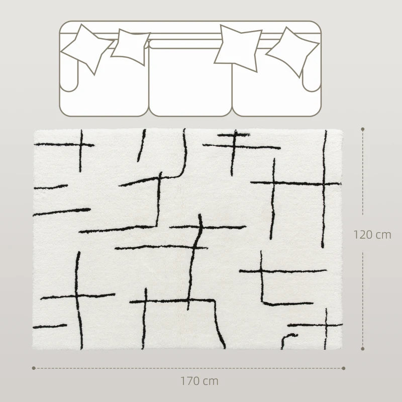 Black abstract pattern on a white background with dimensions indicated.