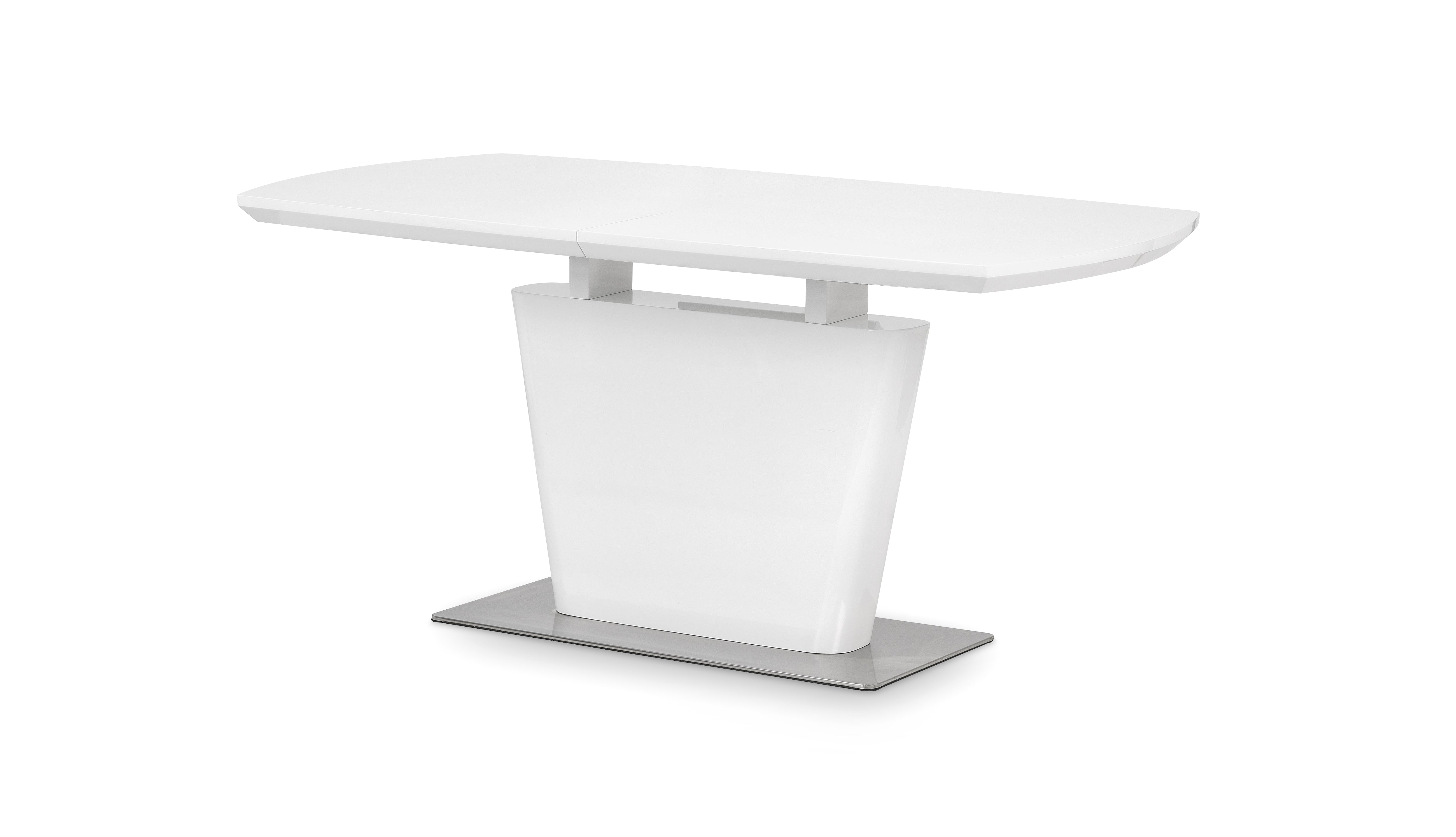 White dining table with a modern design on a white background