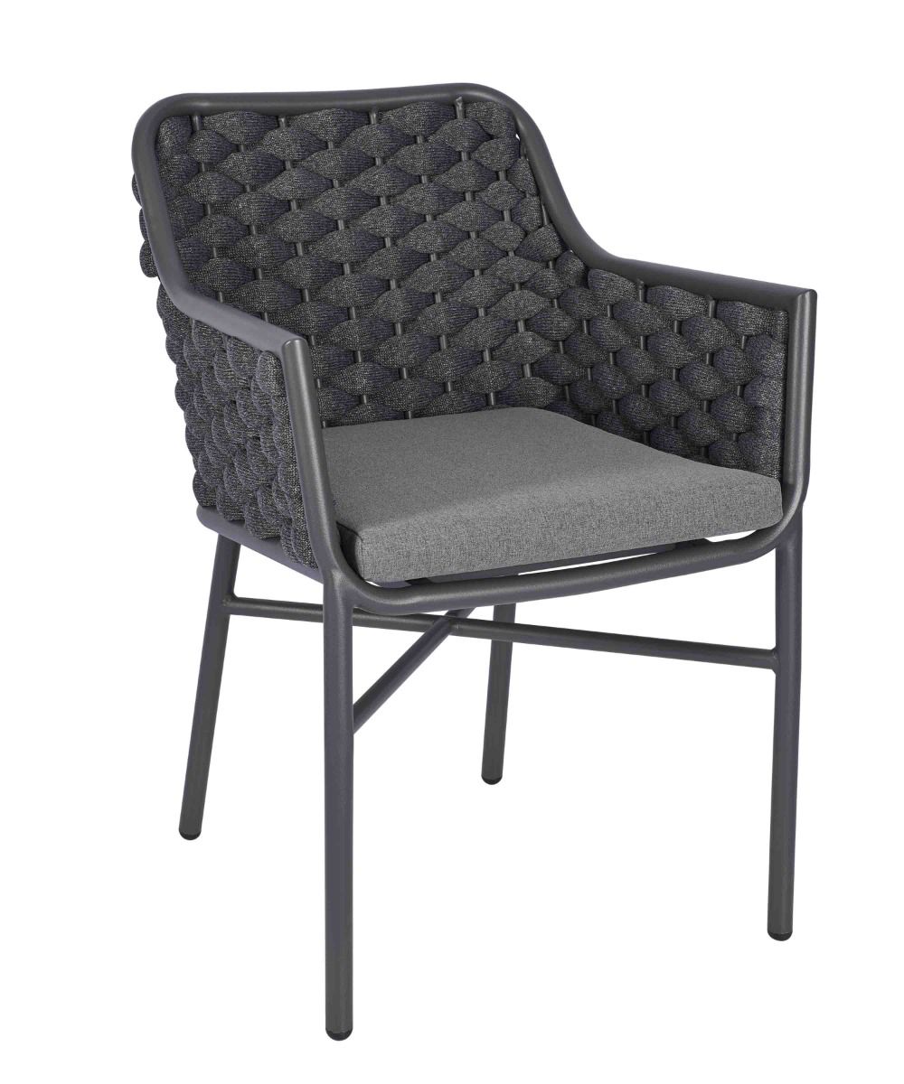 Gray woven chair with cushion on a white background