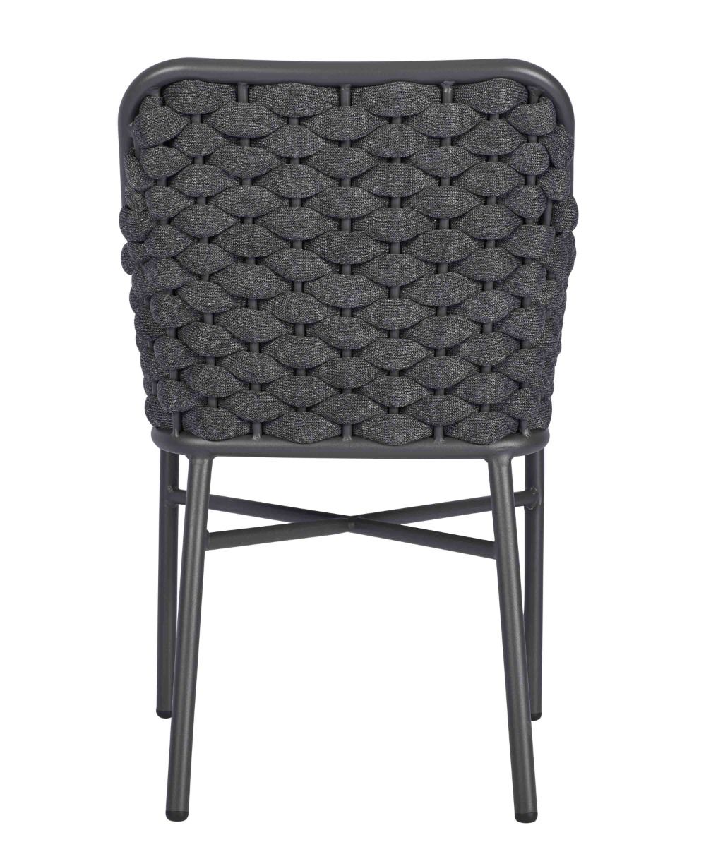Dark gray chair with woven backrest on a white background