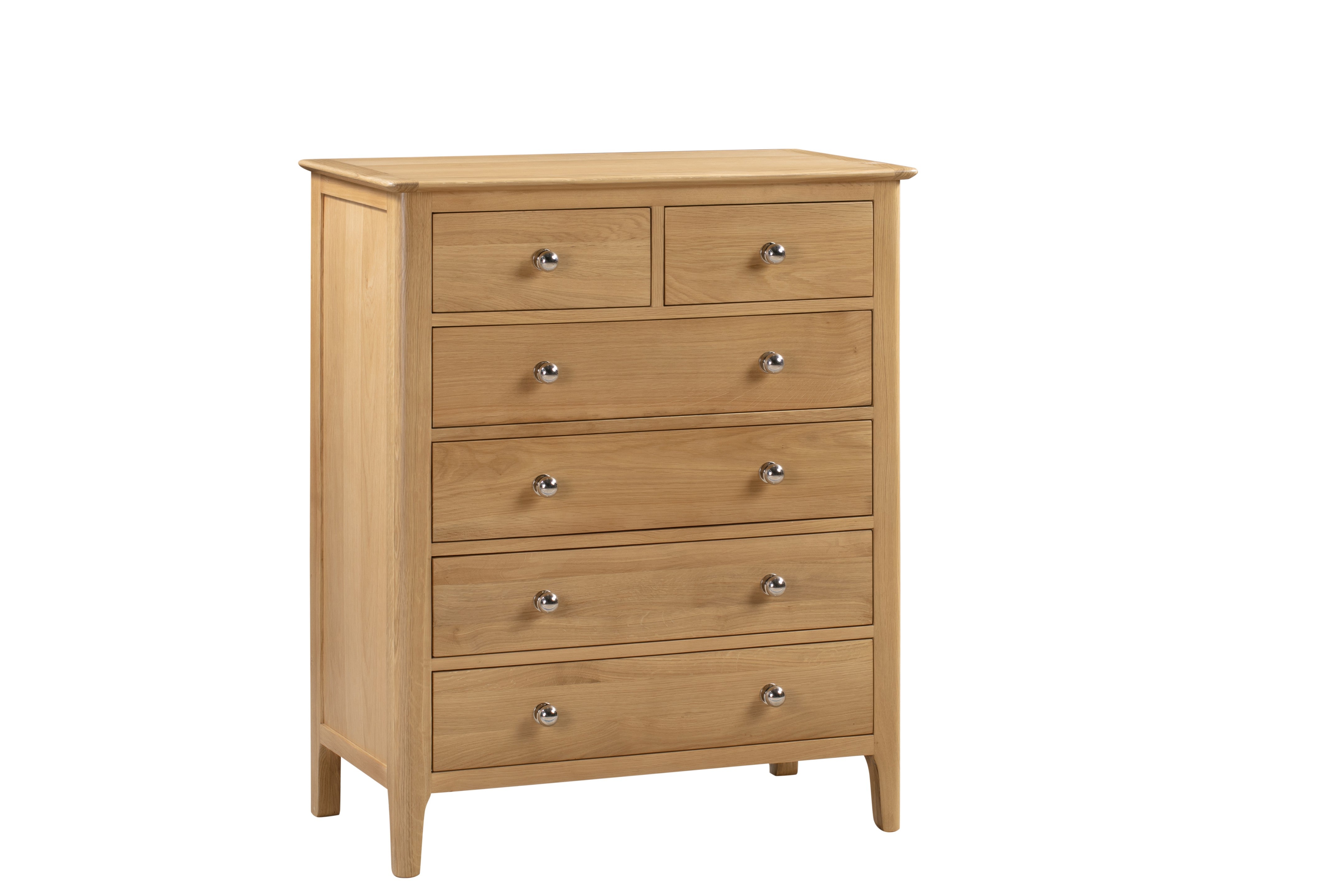 Wooden dresser with multiple drawers on a white background