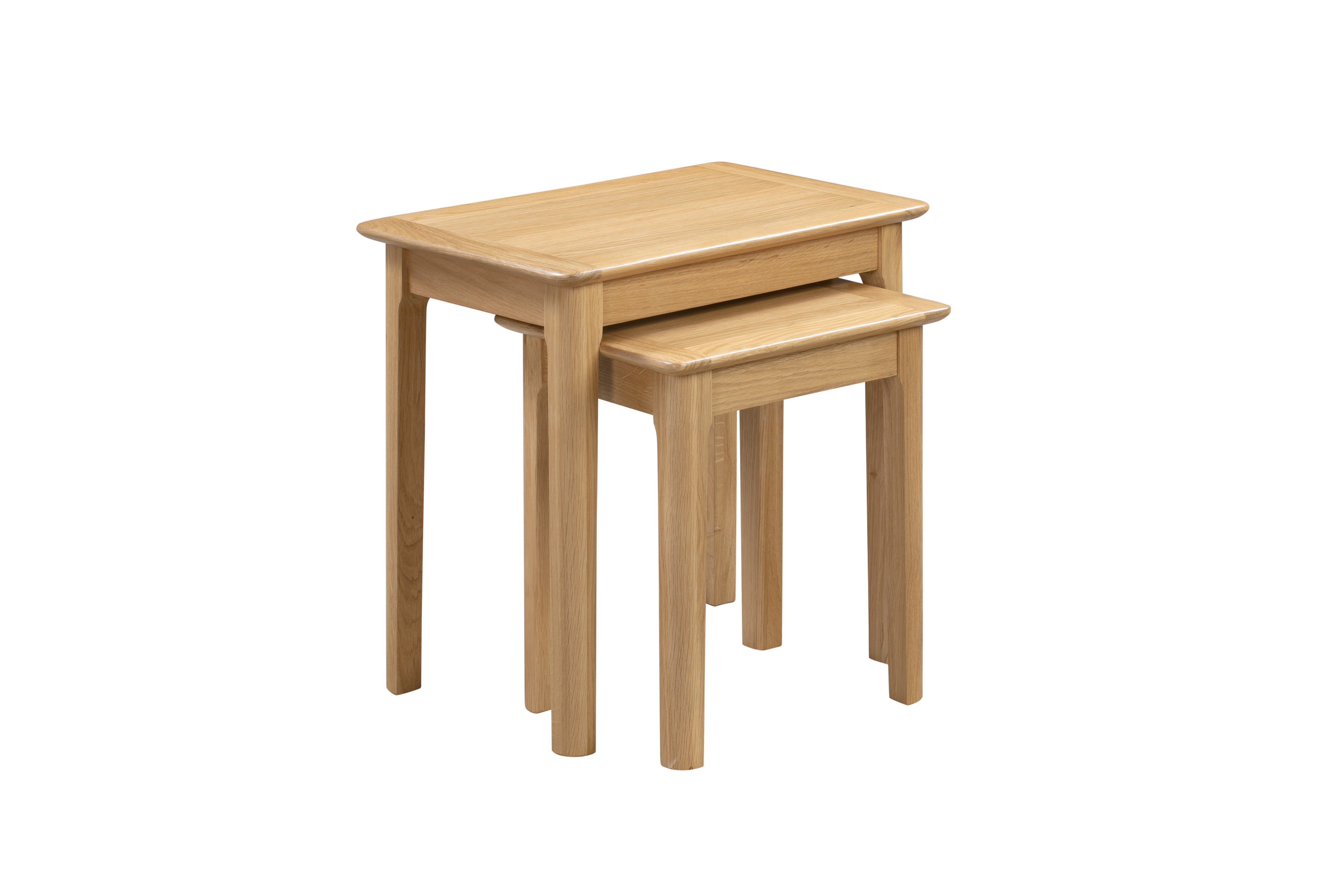 Set of two wooden nesting tables on a white background