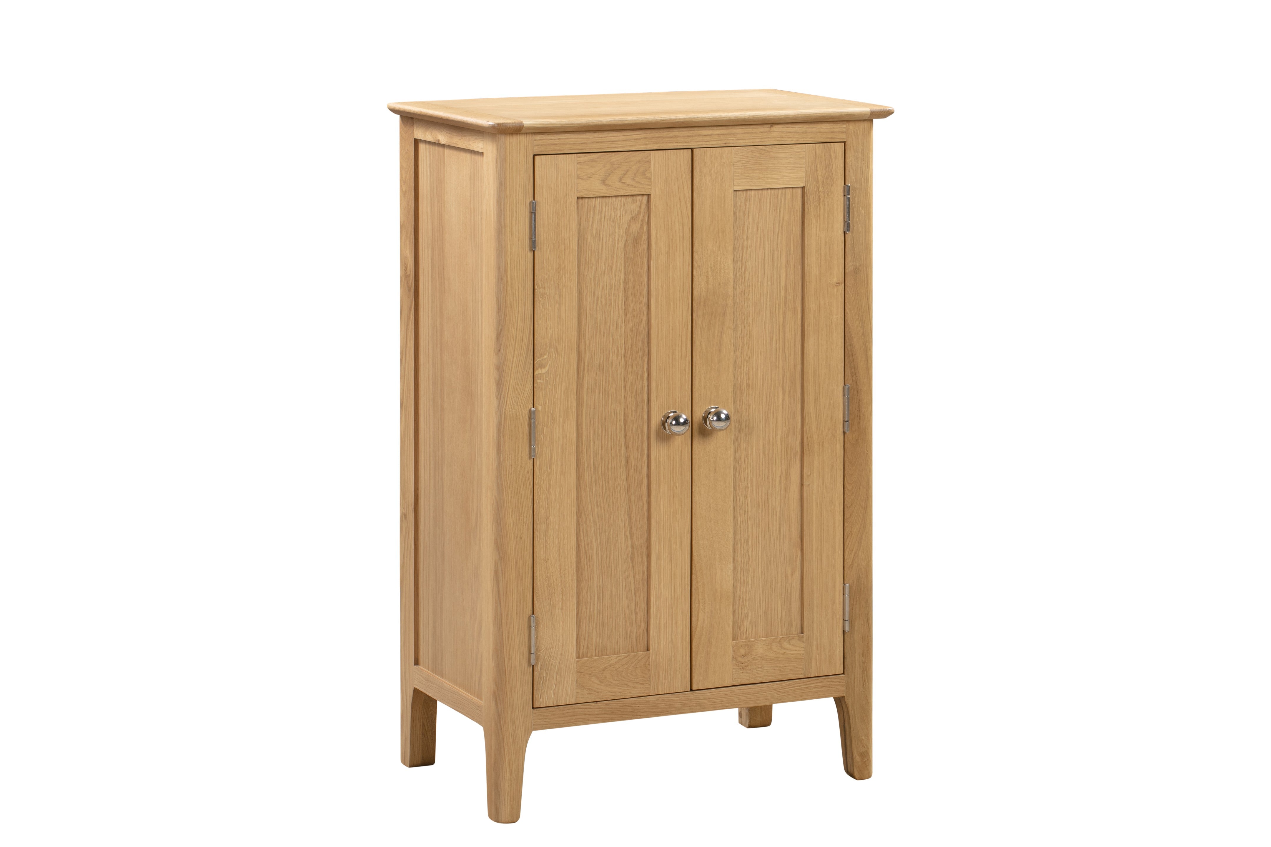 Wooden cabinet with two doors on a white background