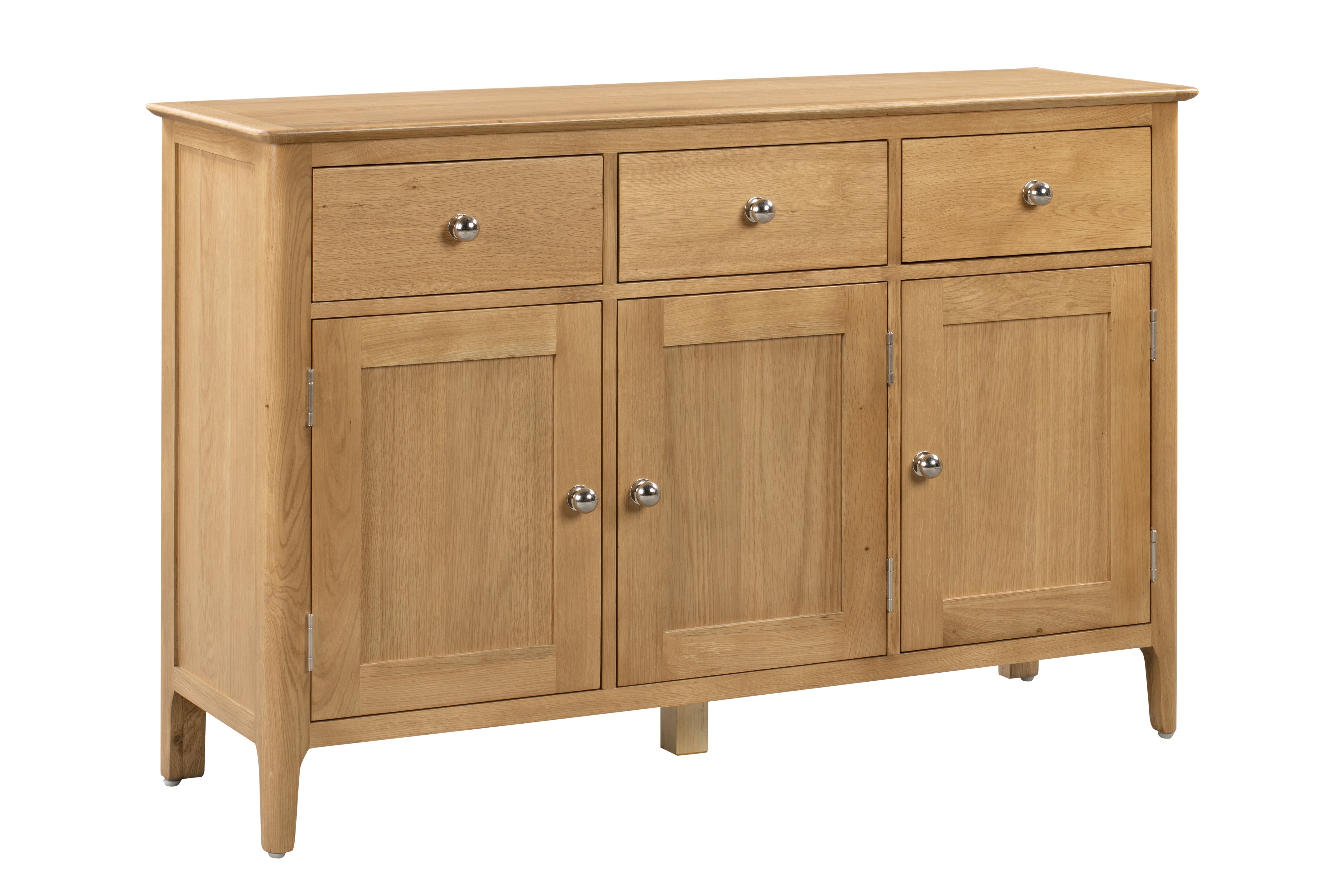 Wooden sideboard with drawers and doors on a white background