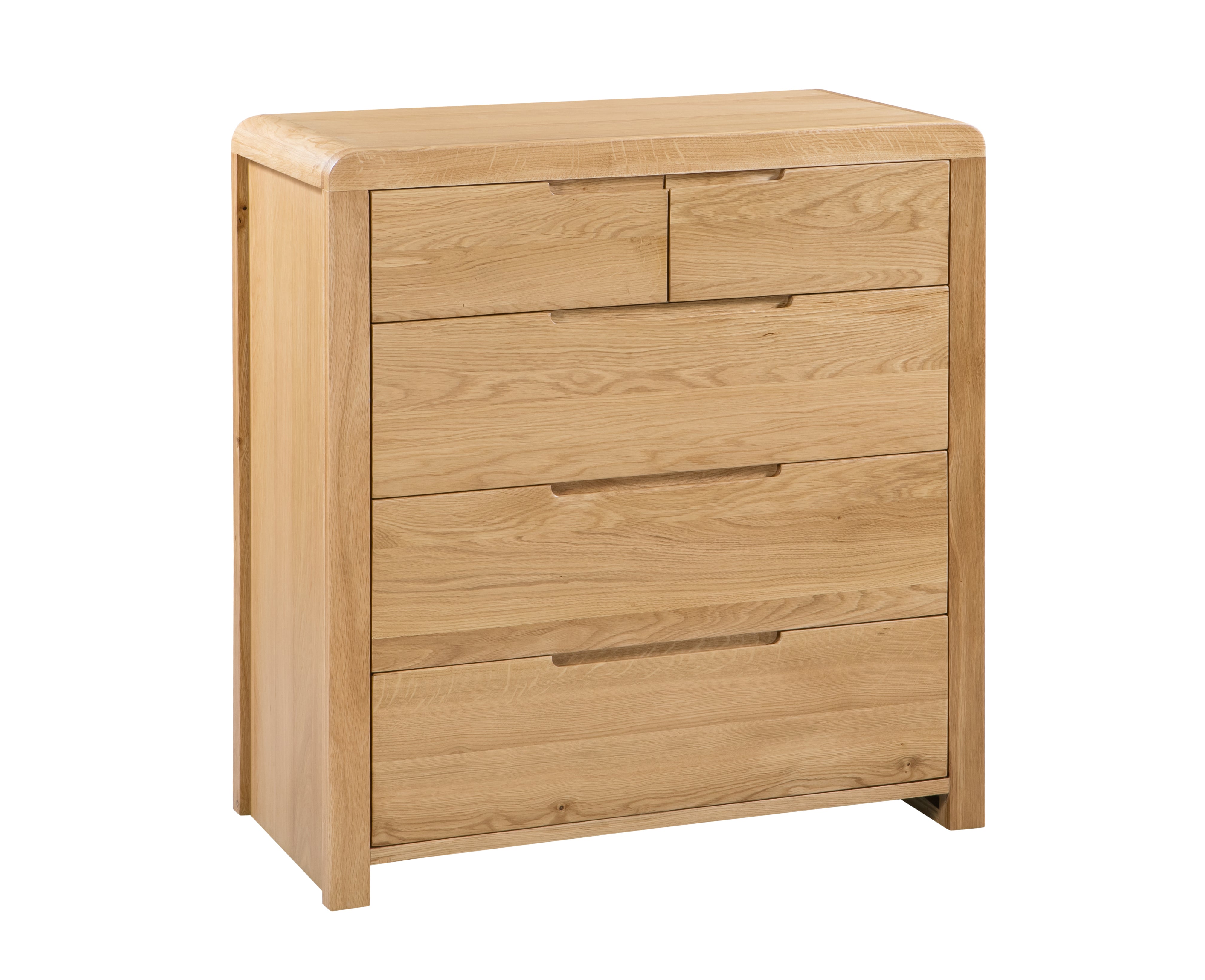 Wooden dresser with multiple drawers on a white background
